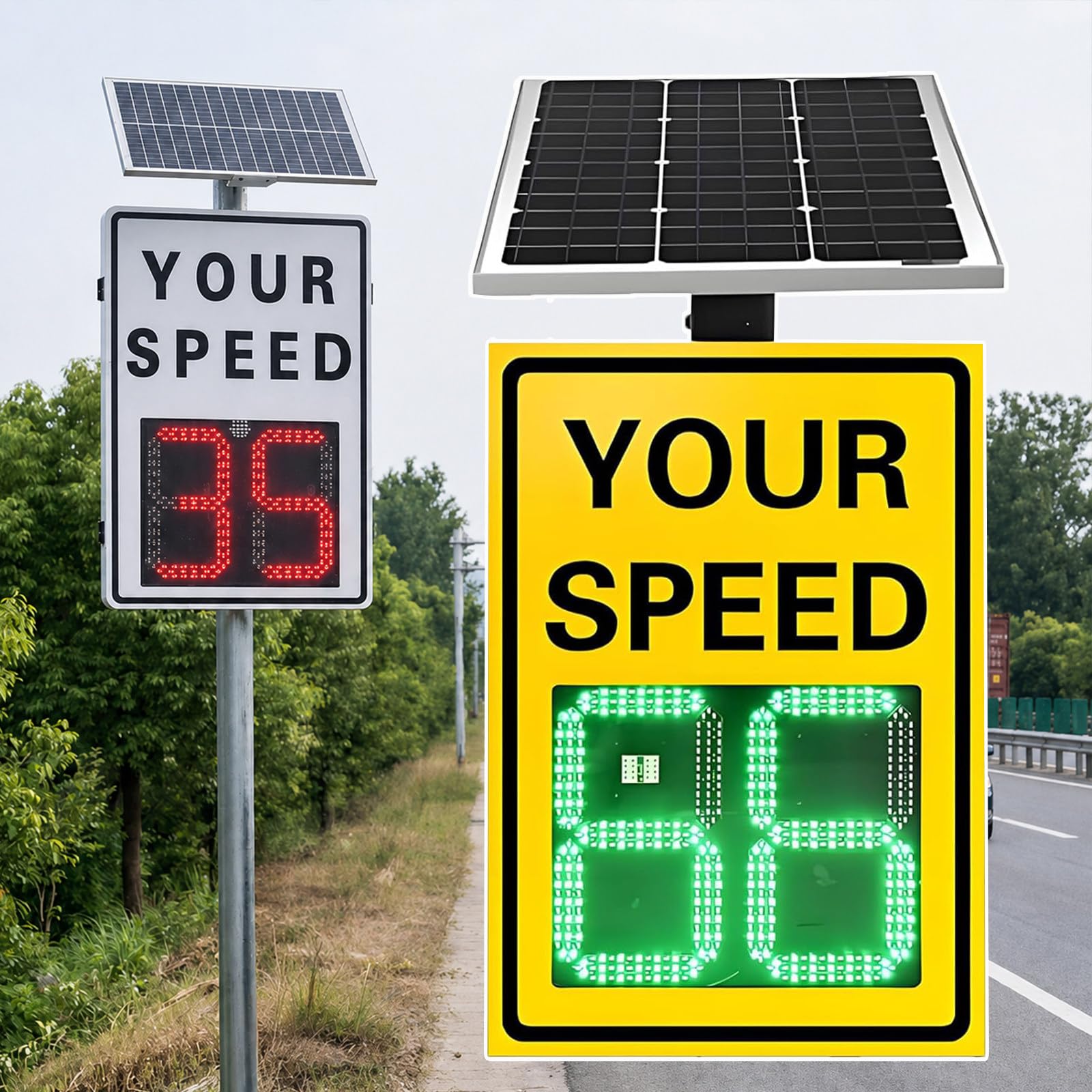 Panneau de Vitesse Radar Solaire, Affichage LED Haute visibilité Yellow-24 * 35"