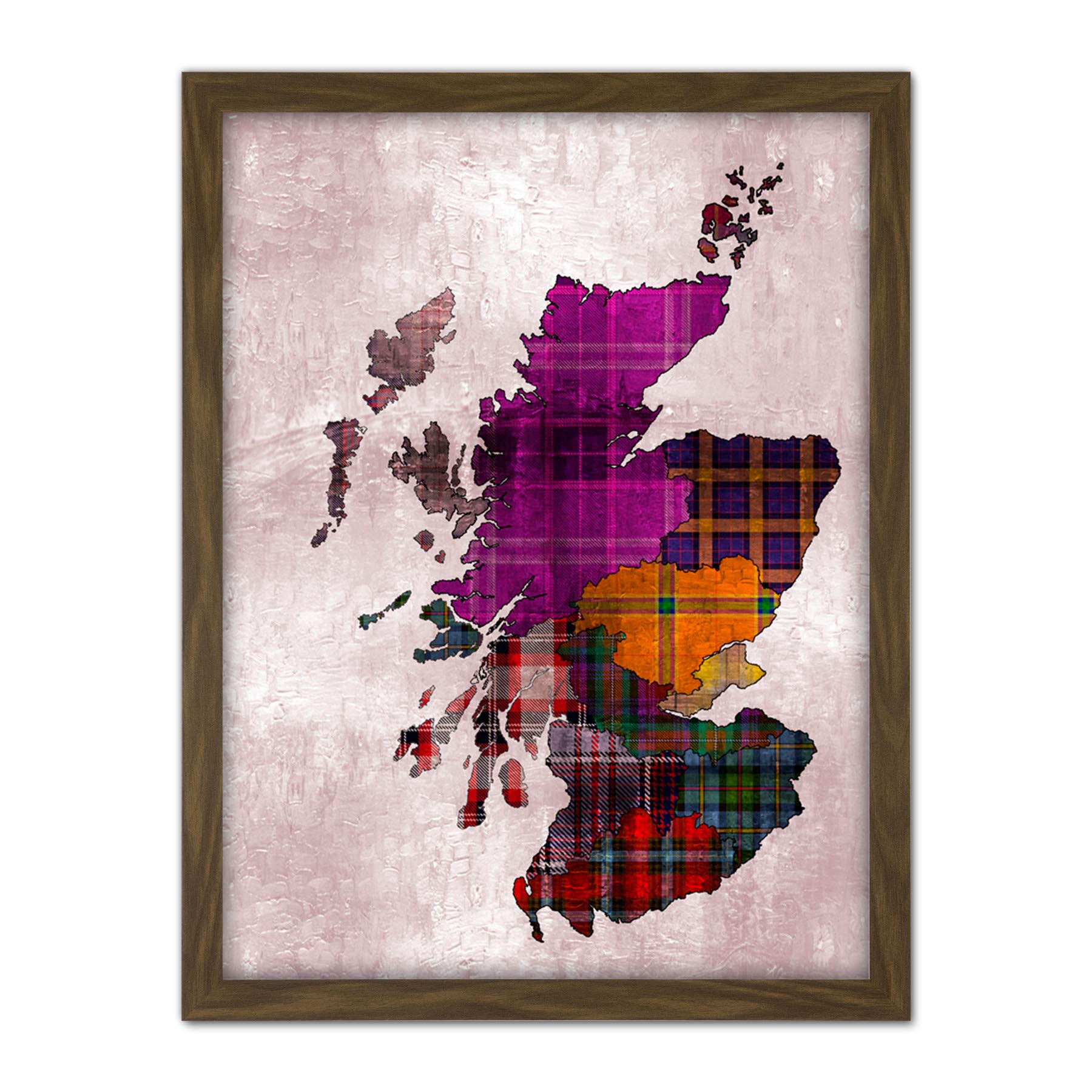 Wee Blue Coo Scotland Map Tartan Regions Artwork Framed Wall Art Print 18X24 Inch