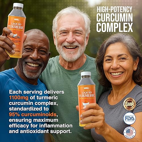 Miniatura 3 de Suplemento vegetariano líquido de curcumina de cúrcuma de 1100 mg con jengibre de pimienta negra BioPerine y vitamina C, D3, E y riboflavina extra