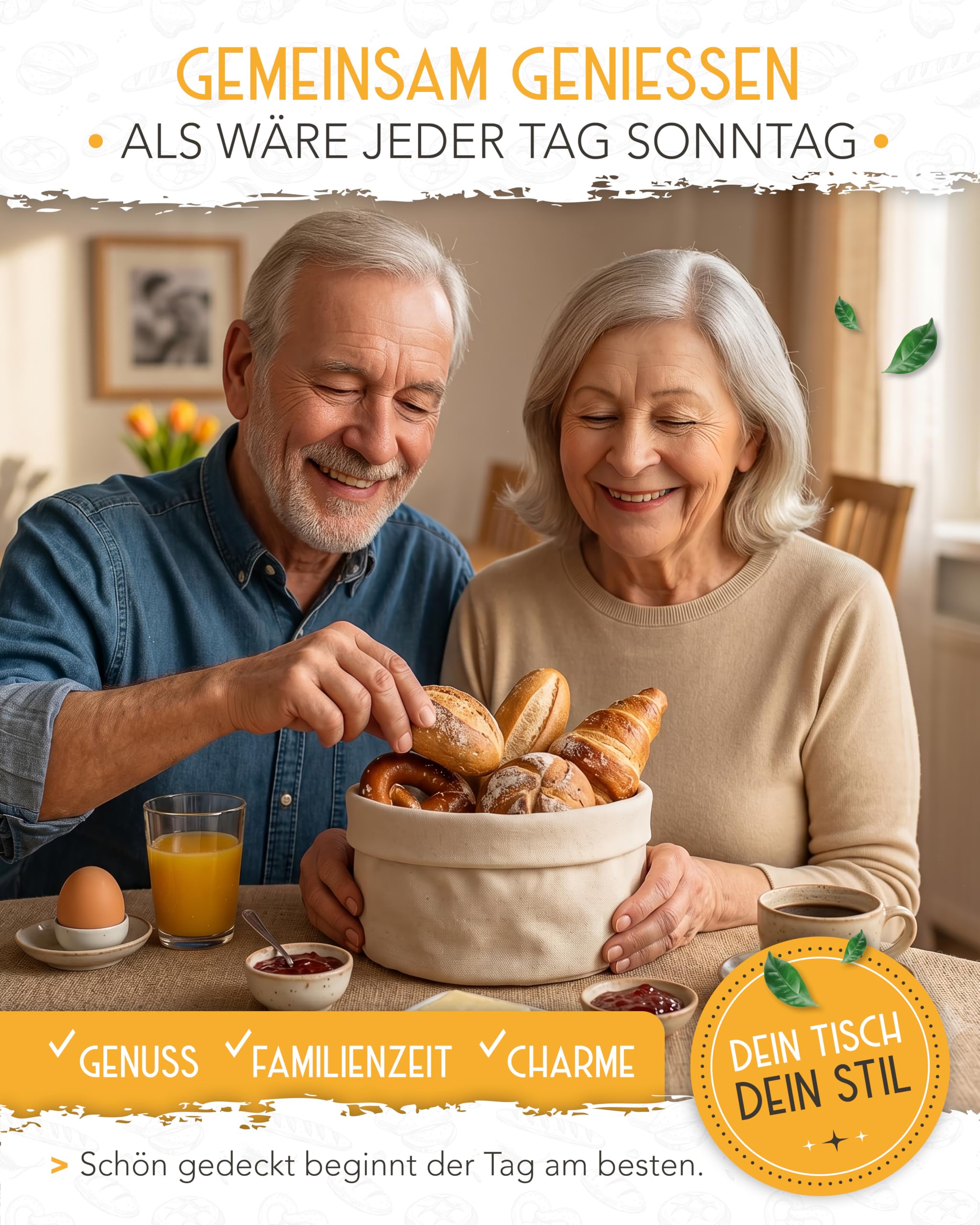 KRUSTENZAUBER Nowoczesny koszyk na pieczywo ze 100% bawełny – nadający się do prania koszyk na chleb i bułki, średnica 20 cm, do przechowywania chleba, śniadania, kuchni i stołu, praktyczny i stylowy