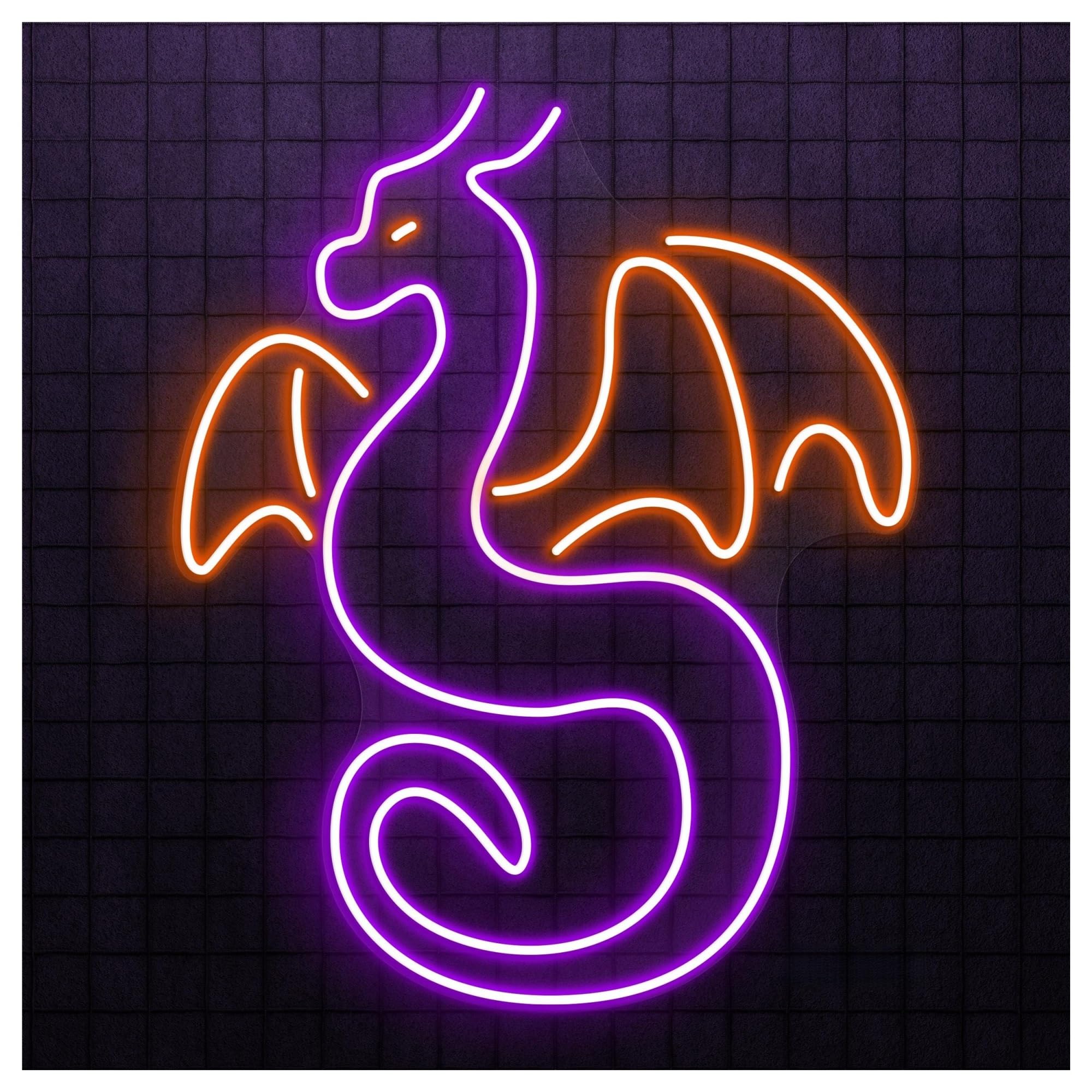 RONGCH Hanging Art Signs Dragon Neon Sign, Suitable for Game Room Decor with Brightness Adjustable 41cm(Purple+Orange)