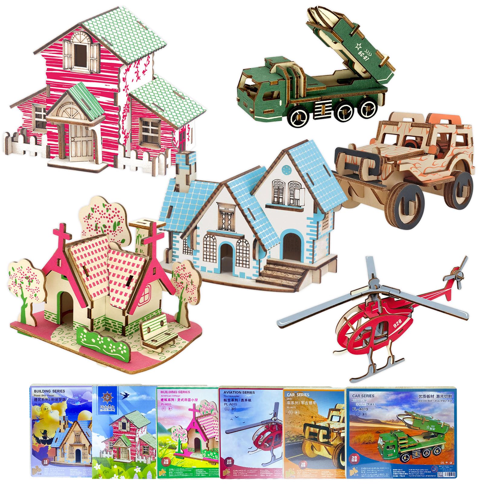 3D Wooden Puzzle, Adult Modeling, Wooden Buildings, 6 Pieces 3D Puzzle Model
