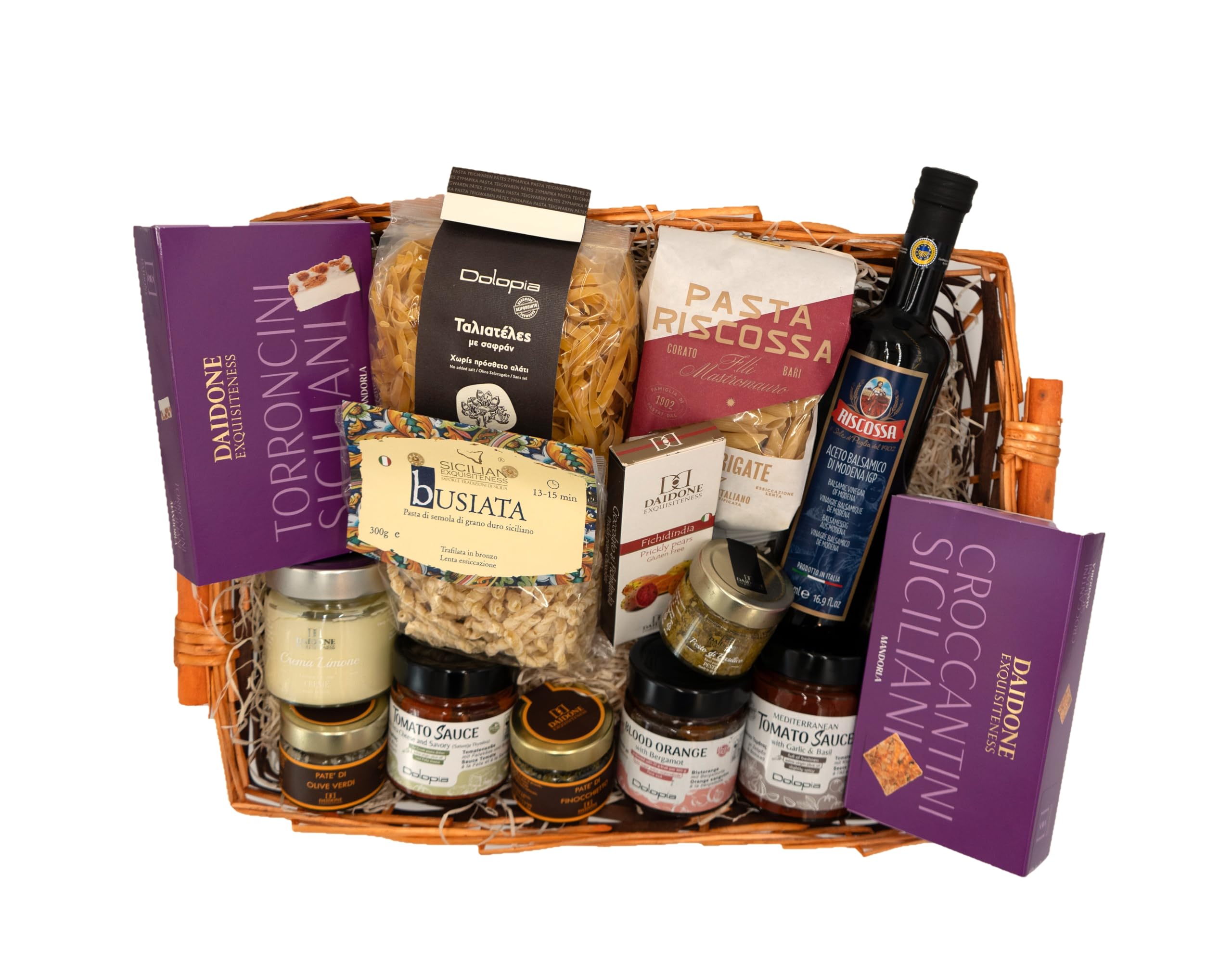 Die Scheune GmbH - Geschenkkorb/Präsentkorb Italien Caesar mit Vorspeisen, Teigwaren, Tomatensauce, Pesto und Patés aus Italien und dem Mittelmeerraum - Delikatessen Geschenkkorb deluxe premium