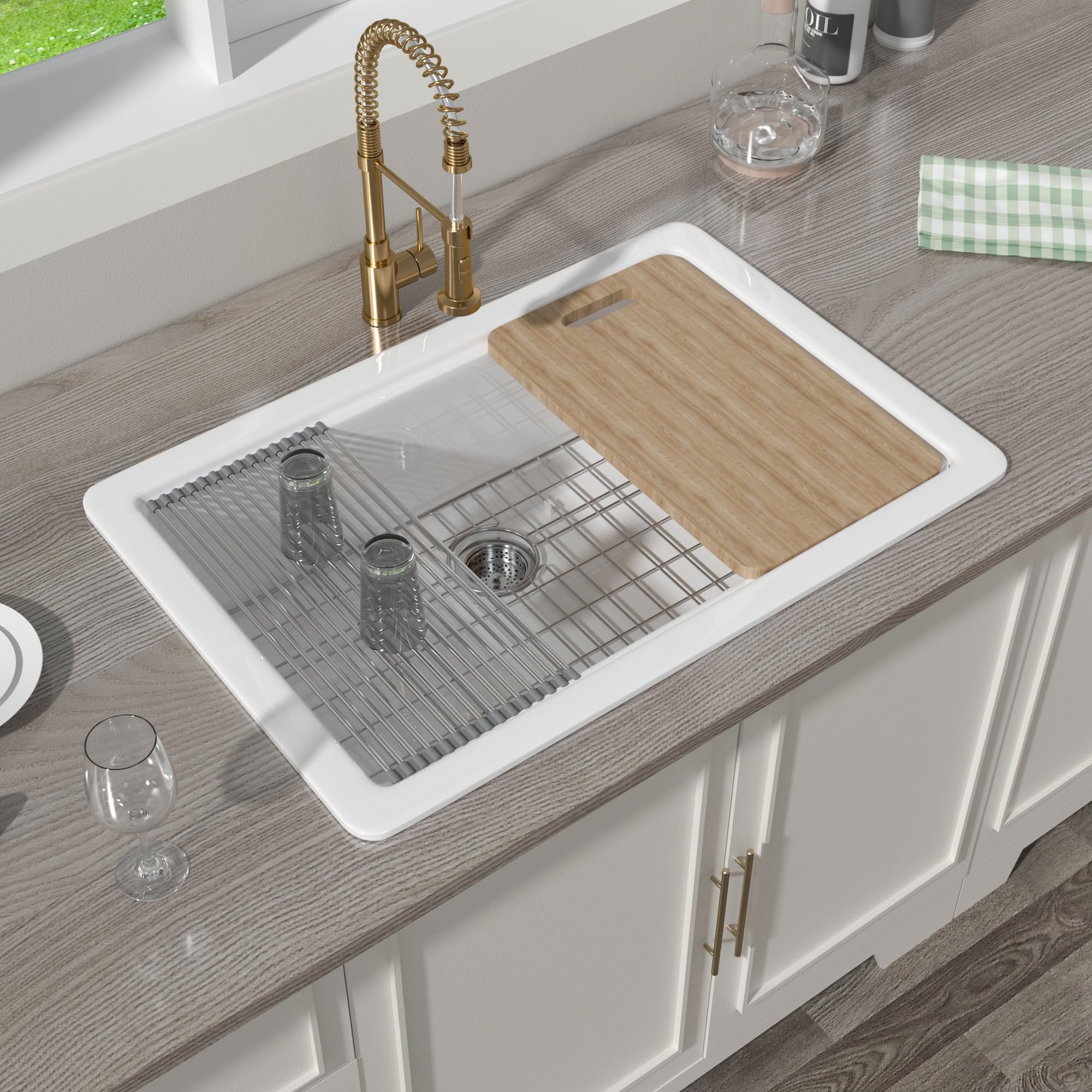 Miuara White Kitchen Sink Drop In 33 Inch x 22 Inch Workstation Sink