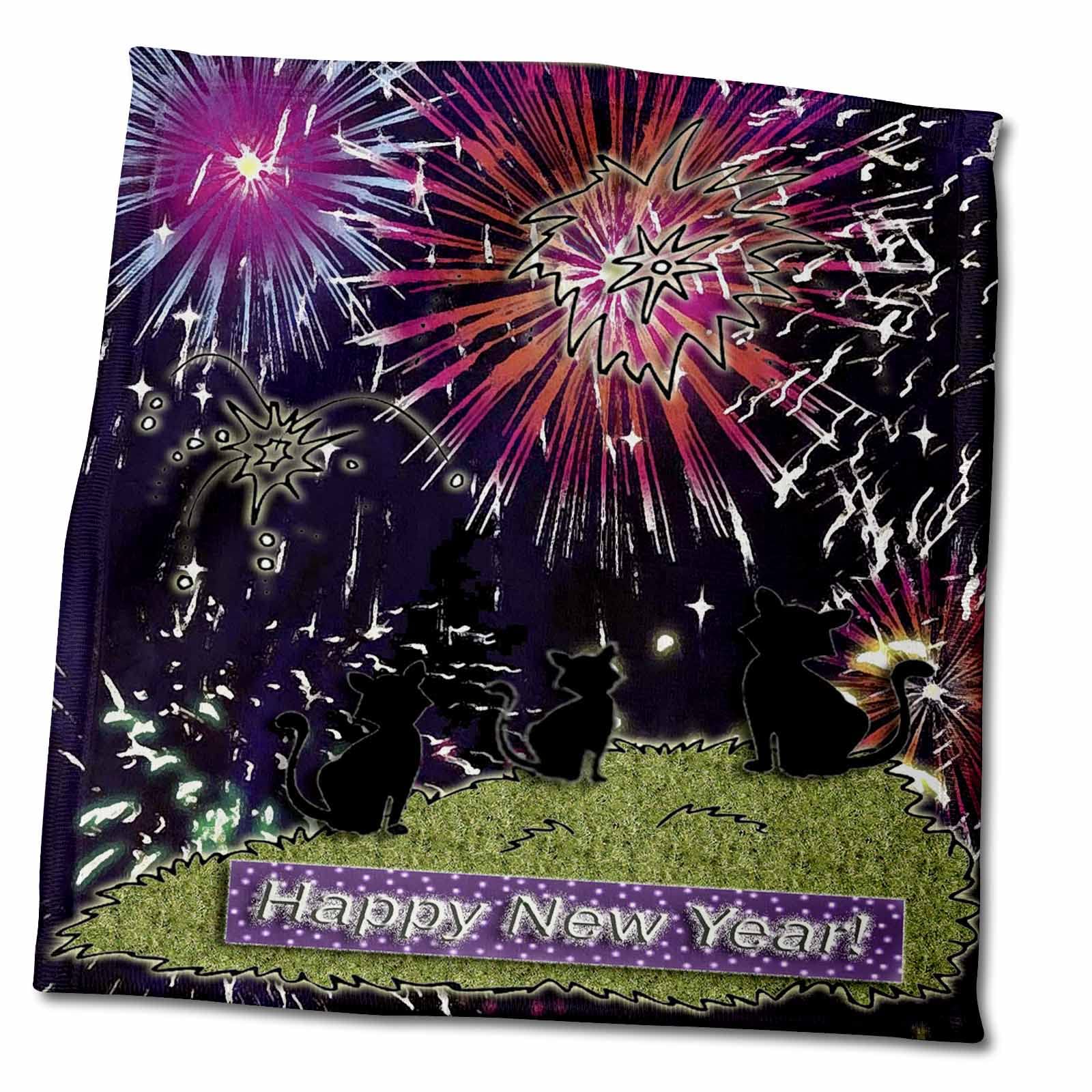 3dRose3dRose Three Black Cat Watching Fireworks Red - Towels (twl-18878-3)