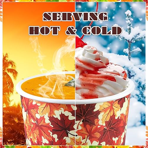 Miniatura 3 de 180 tazas de helado de papel con temática de otoño de 9 onzas, cuencos de postre desechables para el día de Acción de Gracias, tazas de papel para