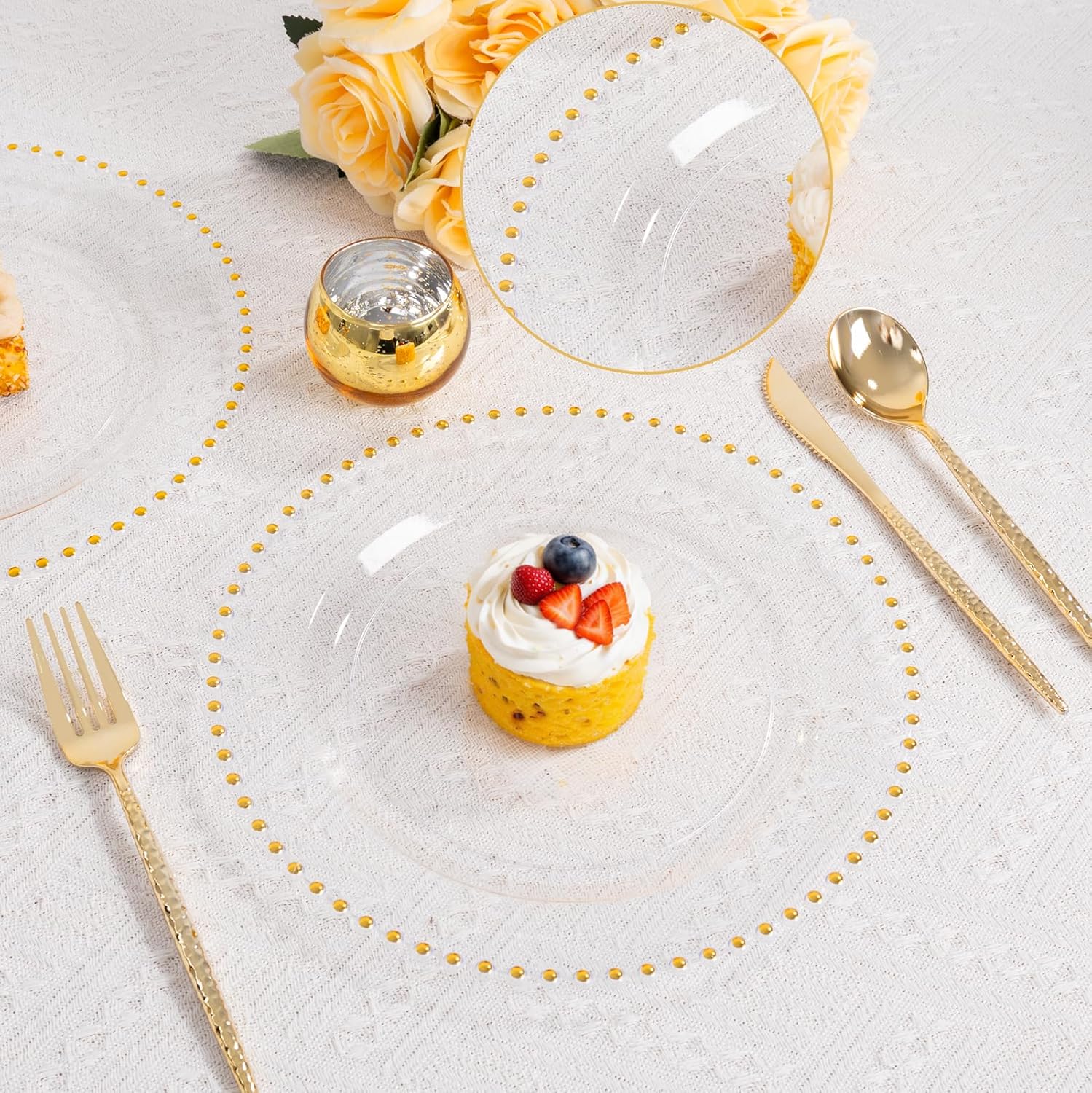 supernal 100 Pieces Clear Plastic Plates, 10 Inch Elegant Disposable Plates with Gold Rim, Heavy Duty Plastic Dinner Plates for Party, Wedding and Birthday - Image 9