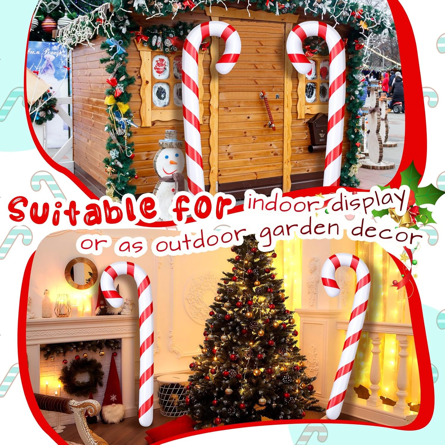 Leyndo 4 Pcs 5.5 ft Inflatable Christmas Candy Cane for Christmas Decorations Jumbo Candy Cane Balloons for Xmas Indoor Outdoor Pool Yard Party Favors (Red and White)