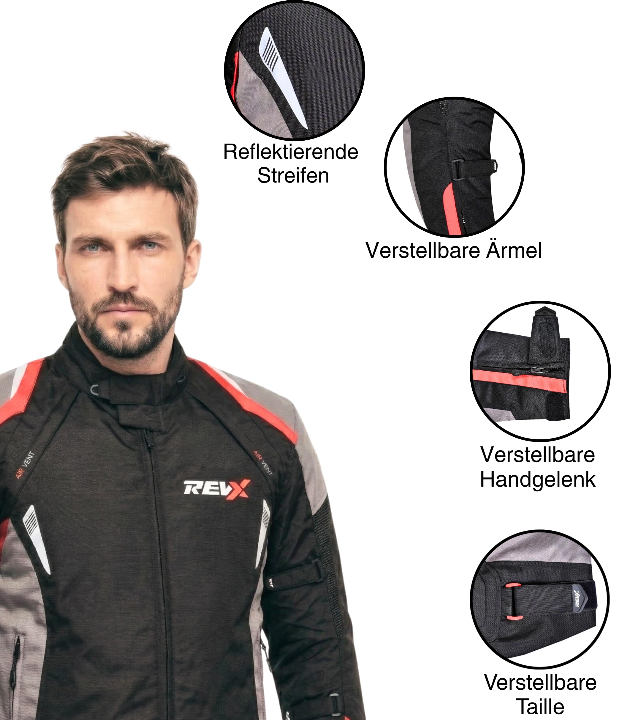 REVX Giacca da moto da uomo per tutte le stagioni, con protezioni CE