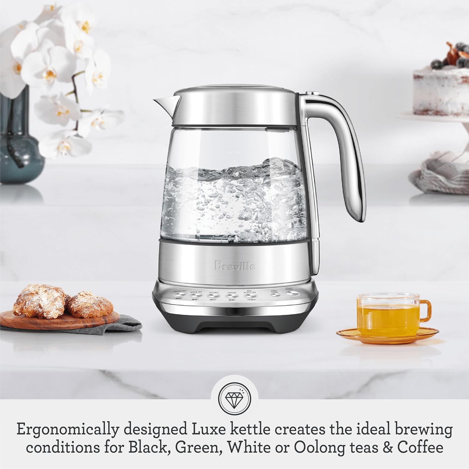 Breville BKE855BSS Smart Crystal Luxe Hot Water Kettle, 7 Cup, Brushed Stainless Steel