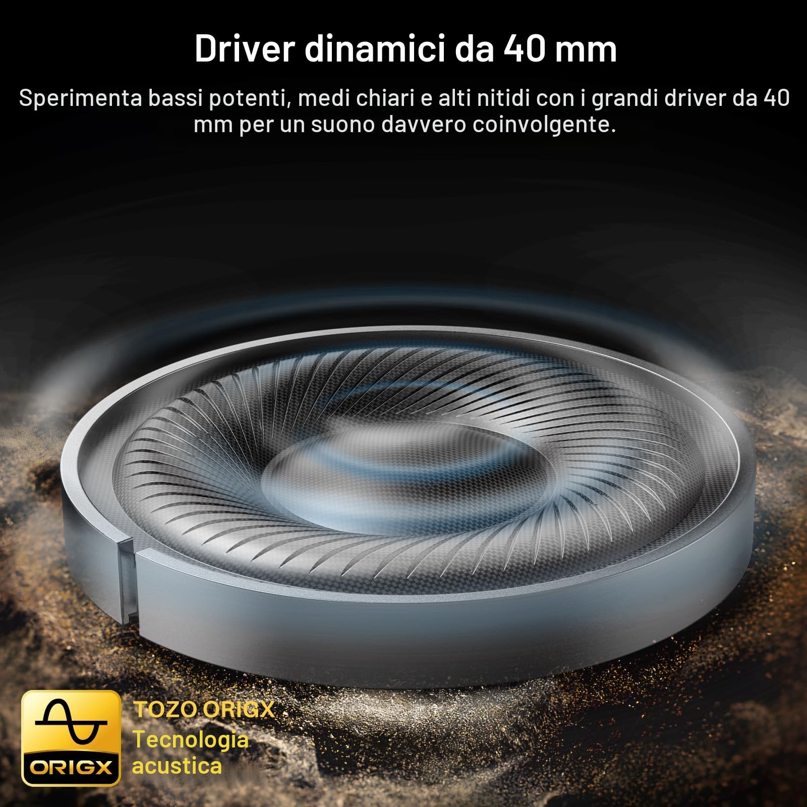 TOZO Cuffie Bluetooth 6.0 con ANC Ibrido, 5 Mics per Chiamate Chiare | Audio Hi-Res Spaziale, 32 EQ, Connessione Multipoint, Design Pieghevole con Cavo 3.5mm e USB-C