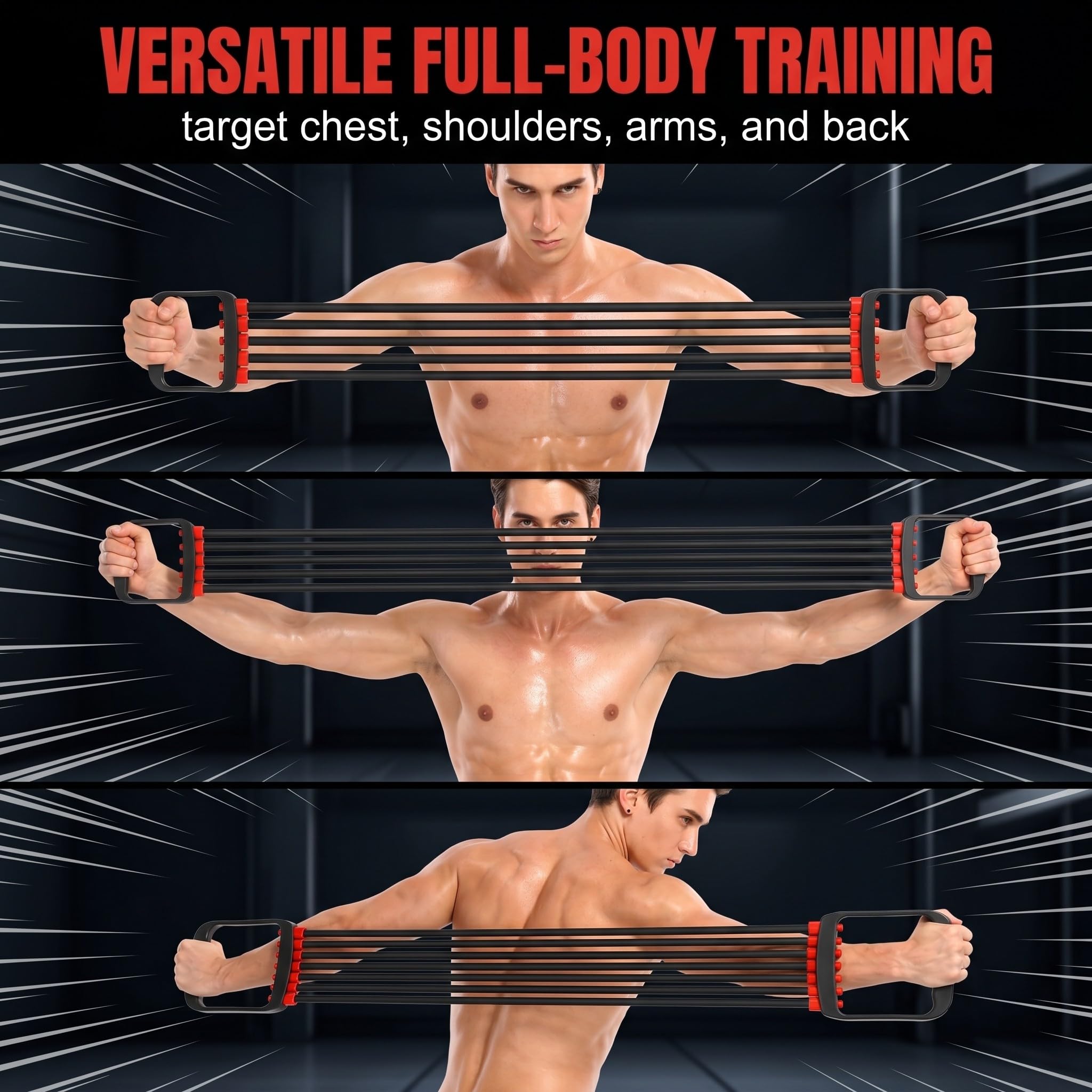 Elastici Per Allenamento, Pettorali Attrezzi, Espansore Toracico Per Uomini, Nero, Resistenza Regolabile 30-150 lbs, Attrezzo Per Allenamento Muscoli Di Braccia, Spalle E Petto, Fitness Casa