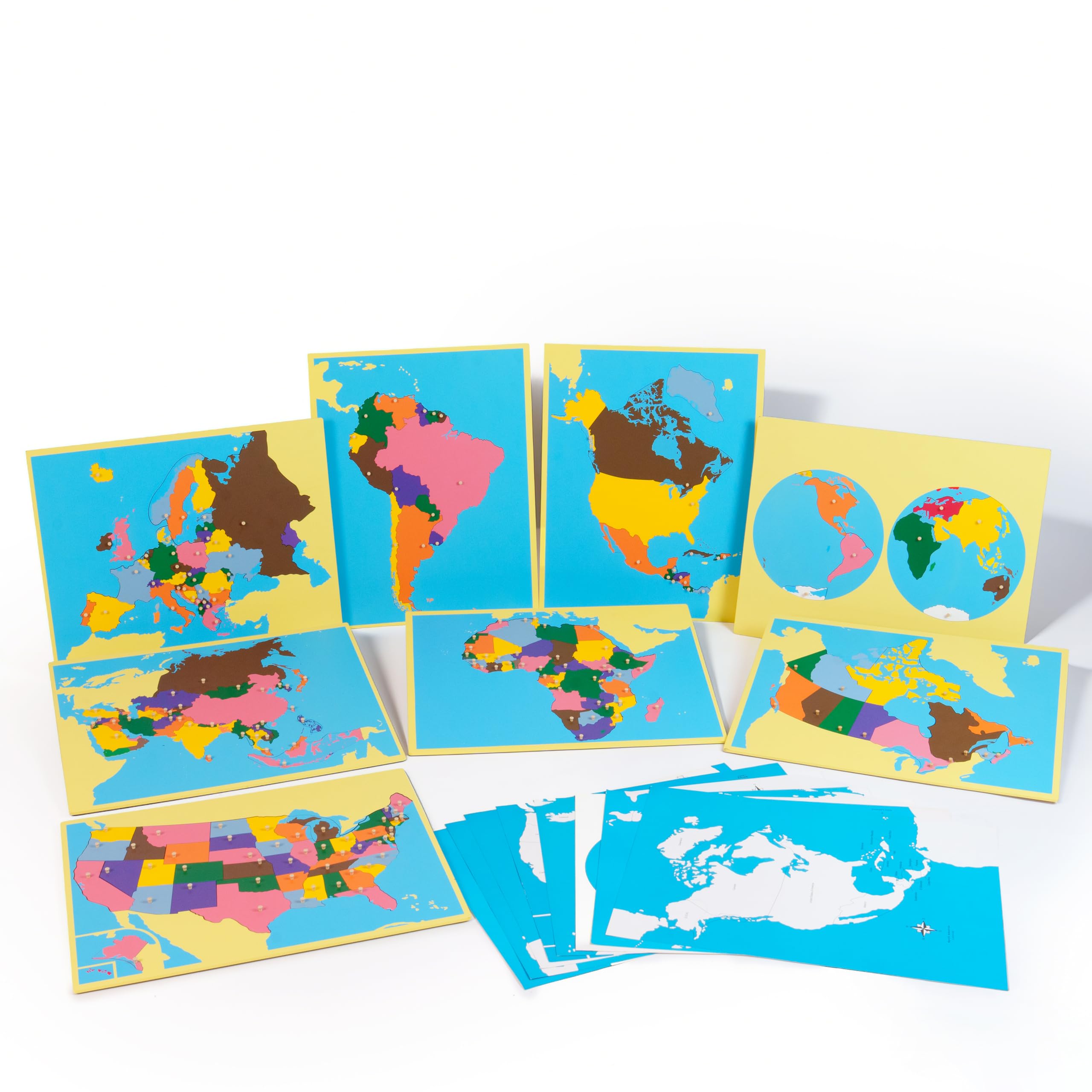 Materiales de geografía Montessori – Mapas del mundo, países continentes, juguetes educativos de madera para preescolar, clases de educación en casa a partir de 3 años (Montessori 8 rompecabezas de