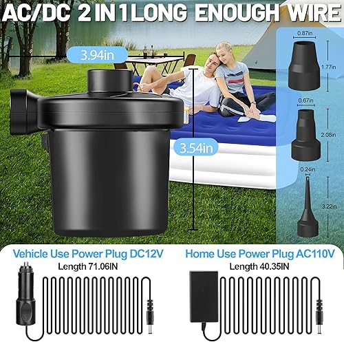 Miniatura 6 de Bomba de colchón de aire, bomba de aire portátil para inflables, bombas de aire eléctricas de 5 kPa con 3 boquillas, bomba de aire de llenado rápido