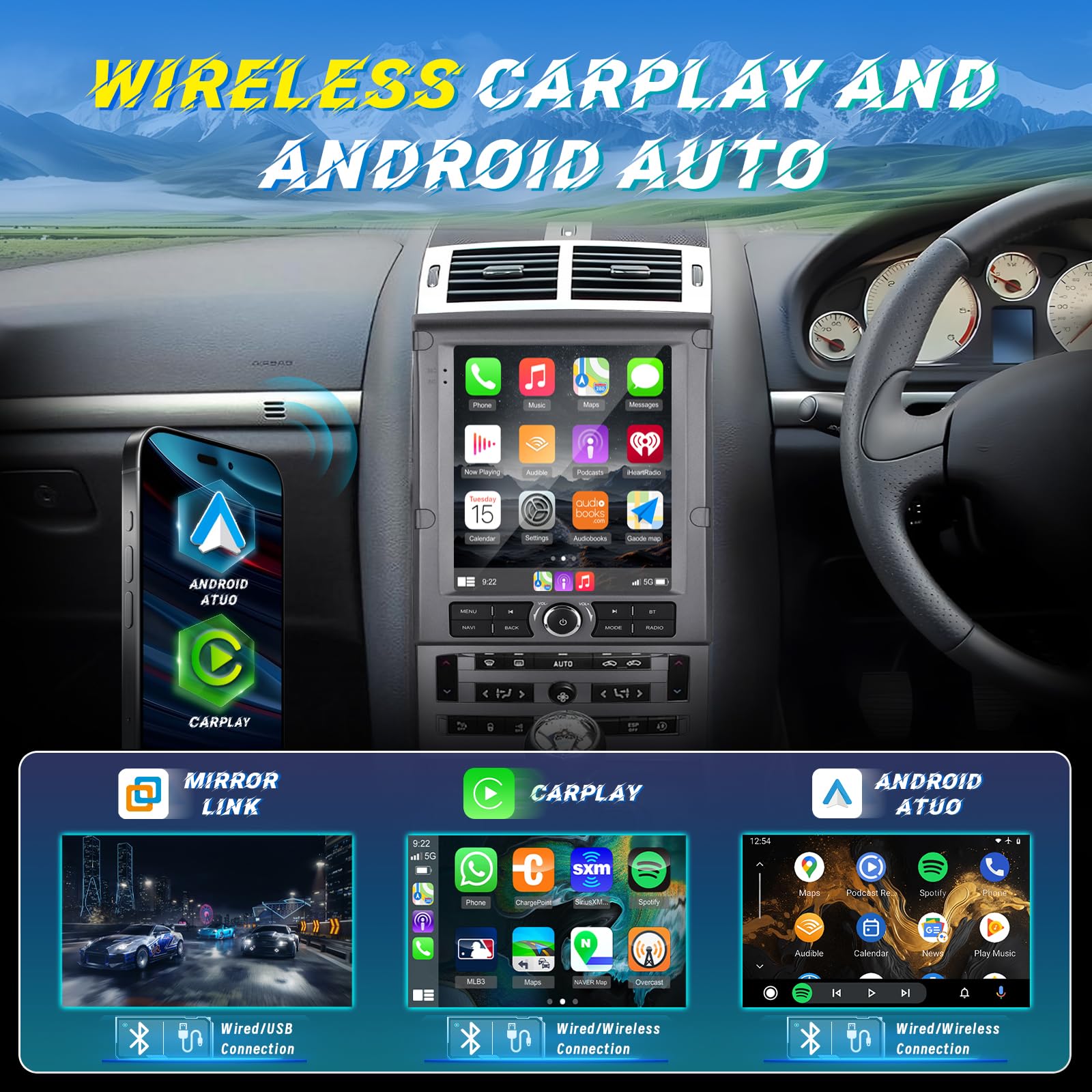 Radio samochodowe 2G + 64G Android do Peugeot 407 2004-2011,9 cala ekran dotykowy stereo, bezprzewodowe Carplay i Android Auto/GPS/WiFi/Bluetooth/EQ/FM RDS, radio