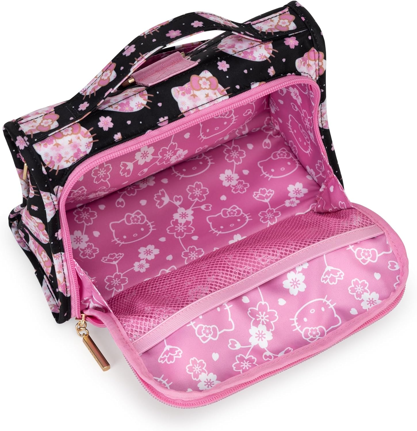 JuJuBe x Hello Kitty Cherry Blossoms Bestie Small Messenger Bag, Diaper Backpack or Crossbody Purse for Women, Mom and Baby Essentials, Detachable Adjustable Straps and 6 Pockets, Machine Washable