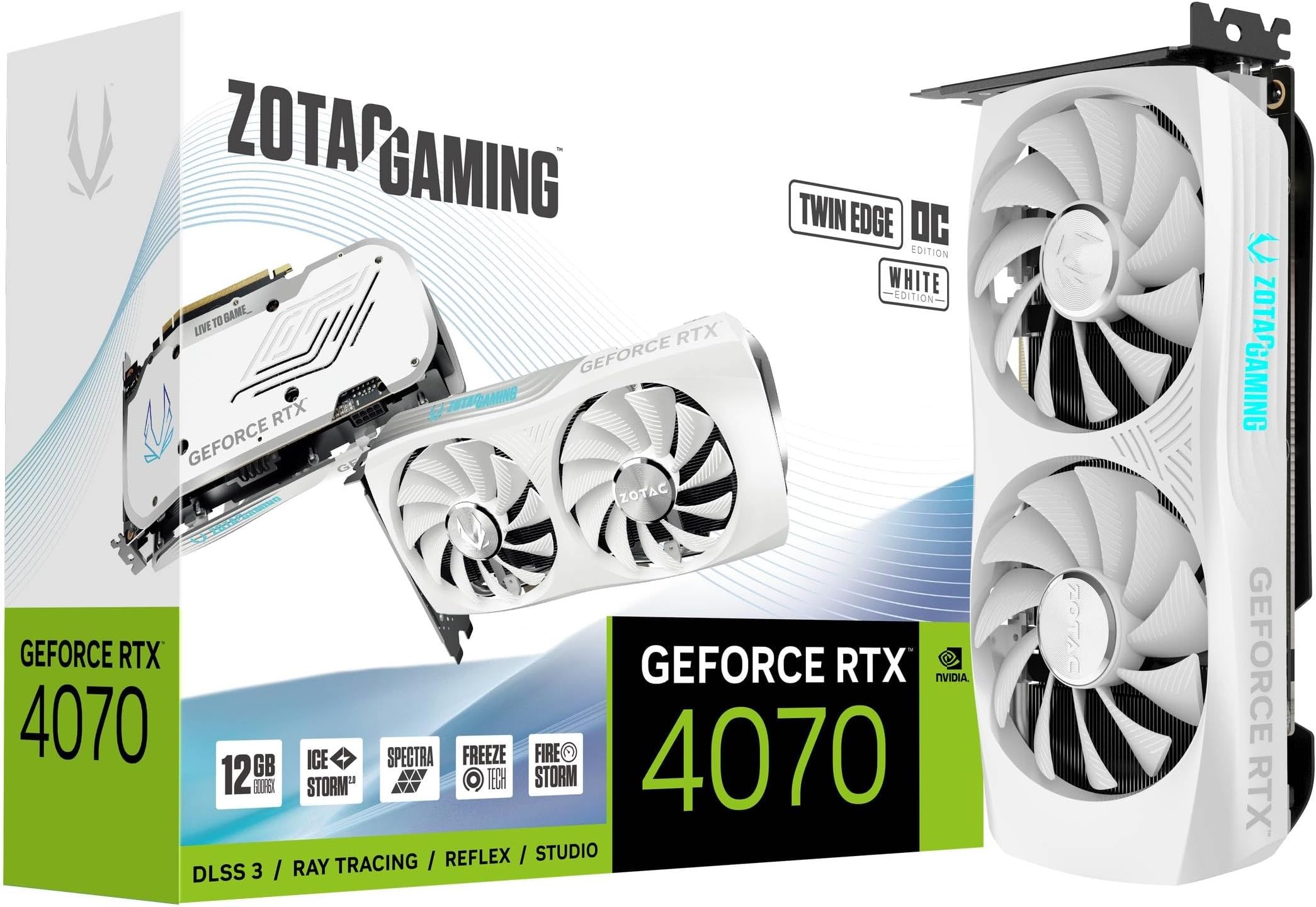 Gaming GeForce RTX 4070 Twin Edge OC White Edition DLSS 3 12GB GDDR6X 192-bit 21 Gbps PCIE 4.0 Compact Gaming Graphics Card, IceStorm 2.0 Advanced Cooling, Spectra RGB Lighting, ZT-D40700Q-10M