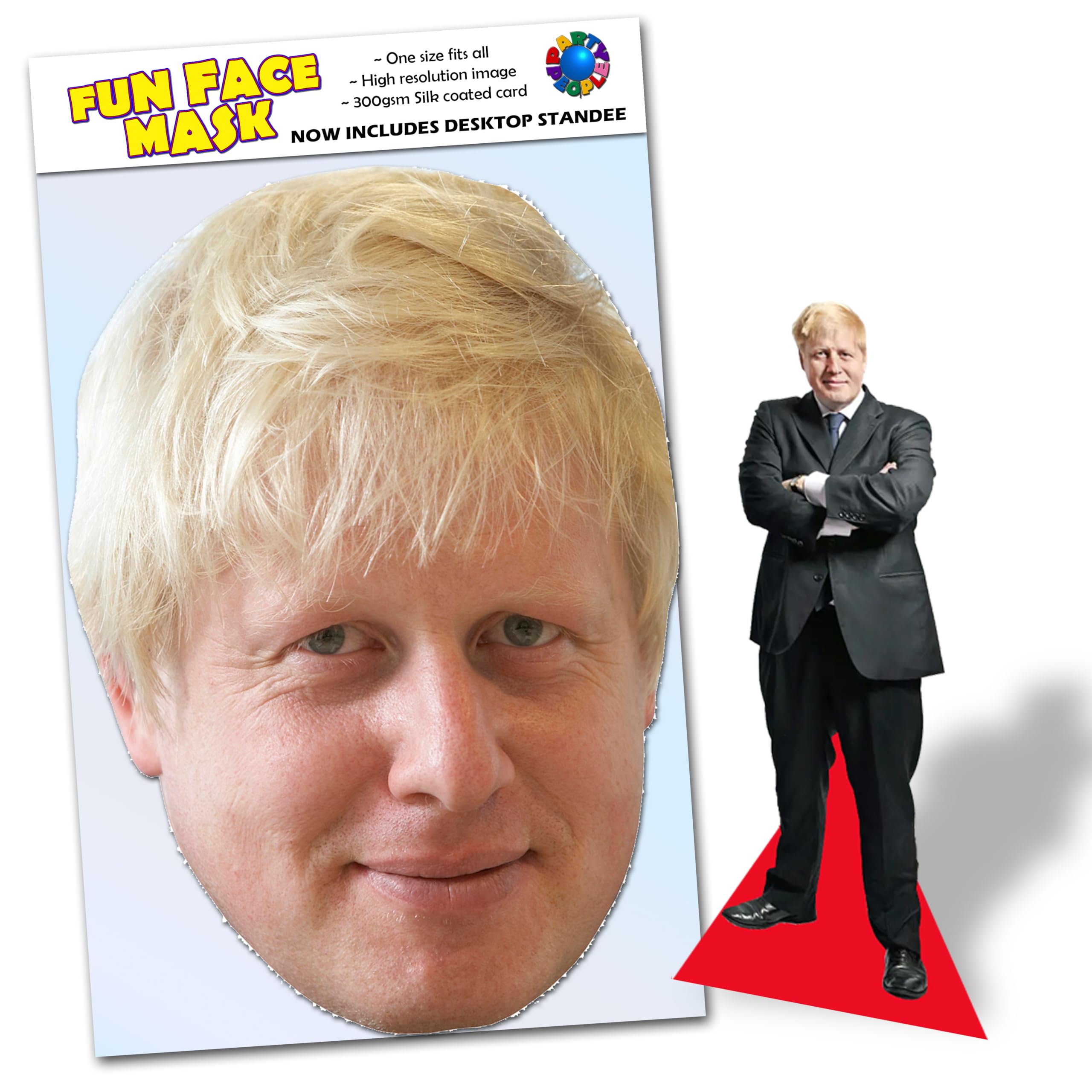 1 x Boris Johnson - Ready To Wear Celebrity Face Mask Includes Freestanding 20cm Desktop Standee Card Cutout - Standee Boris J