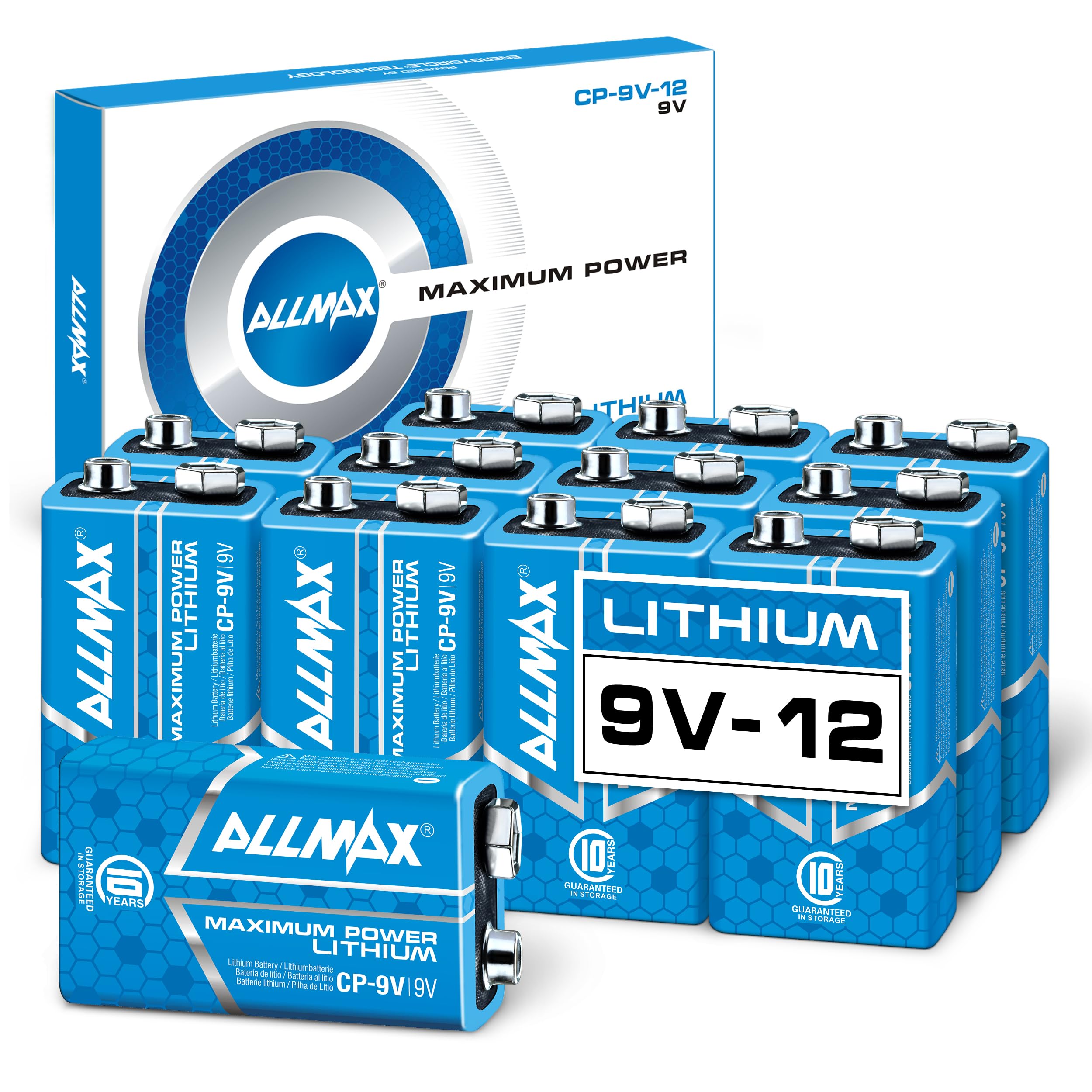 Allmax 9V Maximum Power Lithium Batteries (12 Count) – 9 Volt
