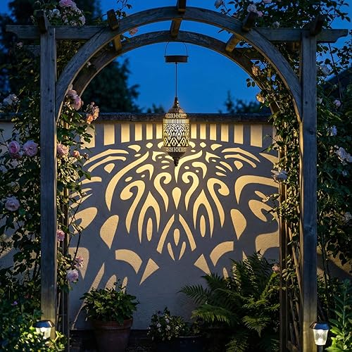 Vista 10 de Twinkya Luces solares colgantes para jardín al aire libre, farol solar impermeable, de metal, marroquí, decoración al aire libre para patio, camino