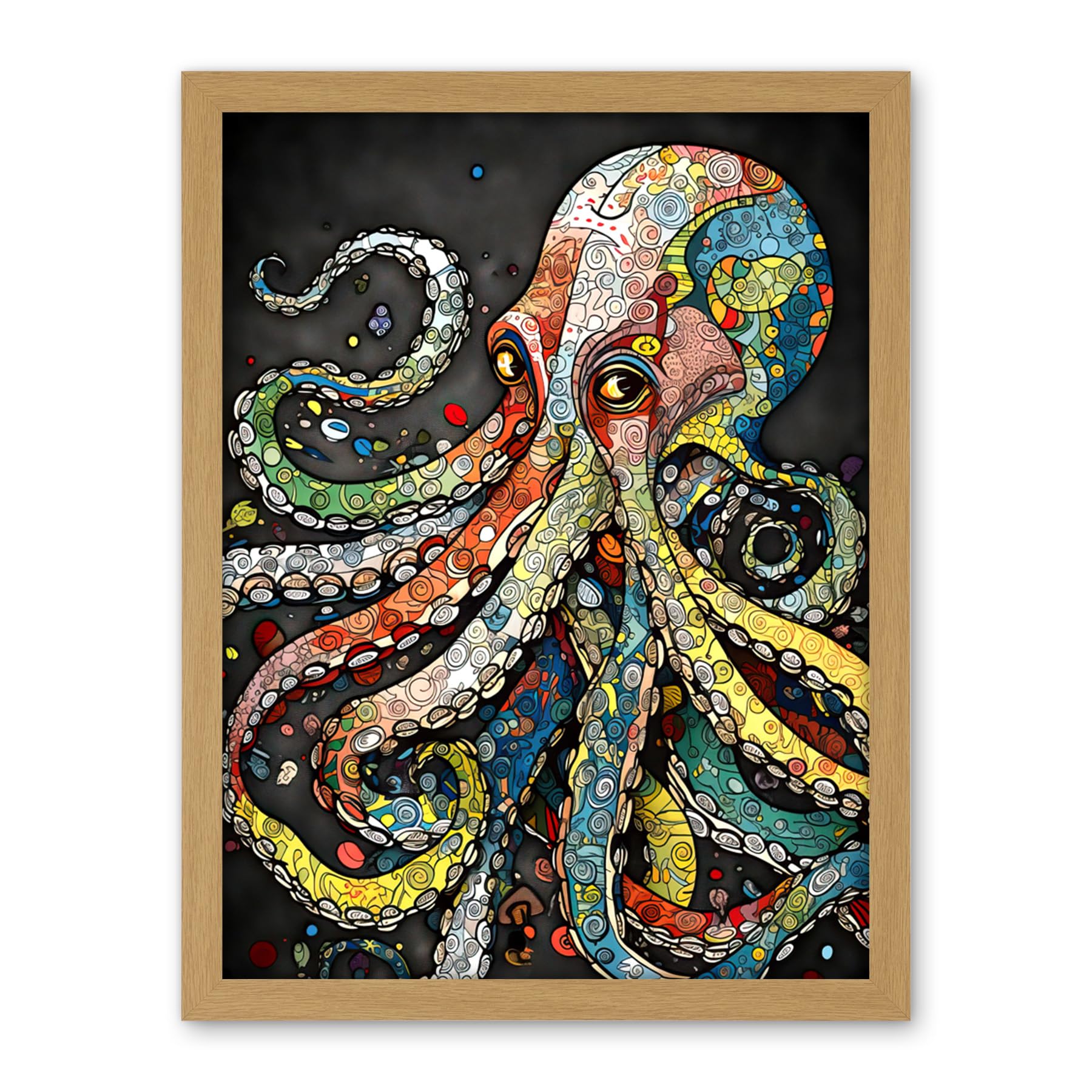 Artery8 Behind the Octopus Eyes Watercolour Pastel Colour Tentacle Doodle Pattern Artwork Framed Wall Art Print 18X24 Inch