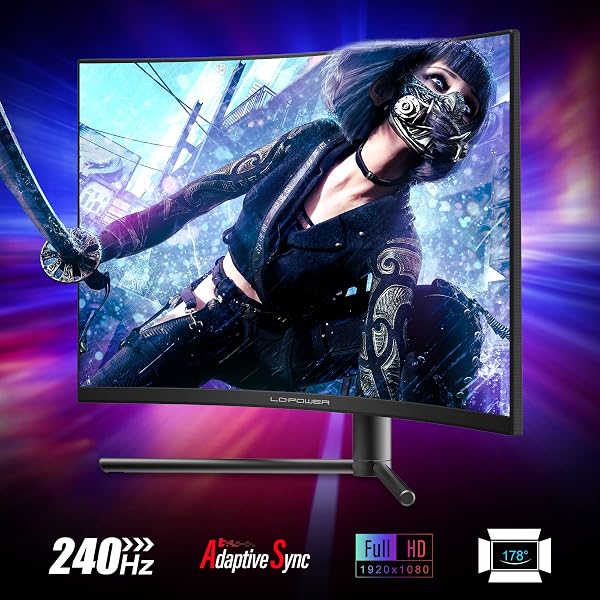 LC-Power Monitor Curvo FHD 27 Pollici, 240 Hz, Flat, 1920x1080, VA, 1ms, Adaptive Sync, HDMIx2, DP, Eye Saver Mode - 5