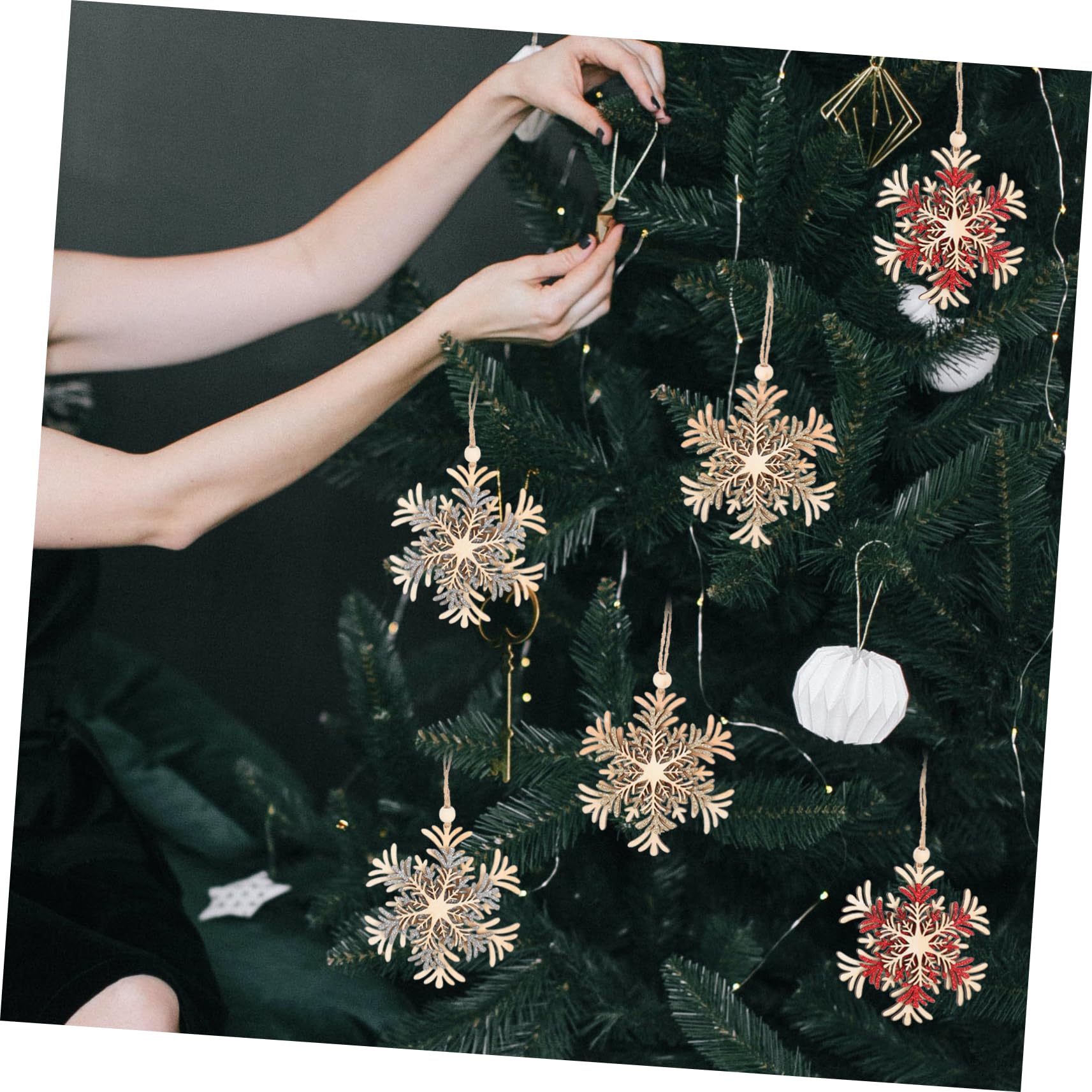 CLMJHG FCXDMY 30 pièces Ornements d'arbre de Noël Pendentifs Flocon de Neige de Noël décorations en Bois pour Suspendre Noël