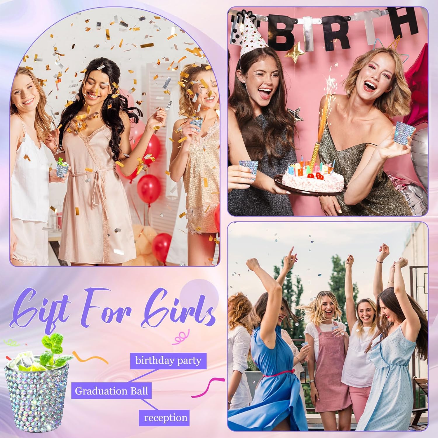 Tioncy 24 Pack 1 oz Rhinestone Stainless Steel Shot Glasses Bling Mini Cup Small Glitter Cups Metal Drinking Cups Adult Pint Cup Barware Drinking Vessel for Whiskey Women Birthday Gift (White Style)