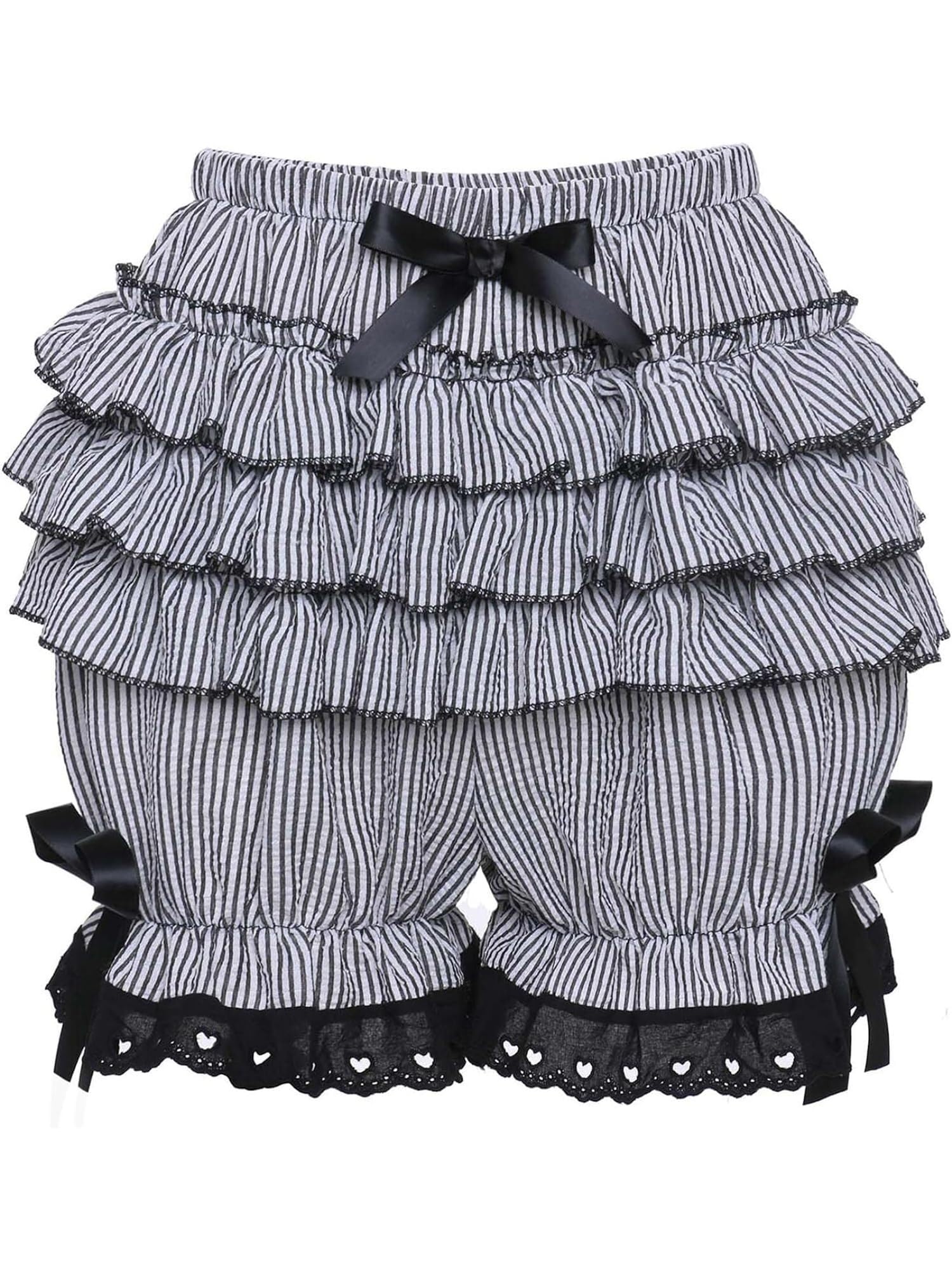 AJMDGW Women's Multi-Layer Ruffled Frilly Lace Shorts Pants Knickers Panties Burlesque Bloomers Dance Shorts Pettipants(X1-grey Stripe,L)