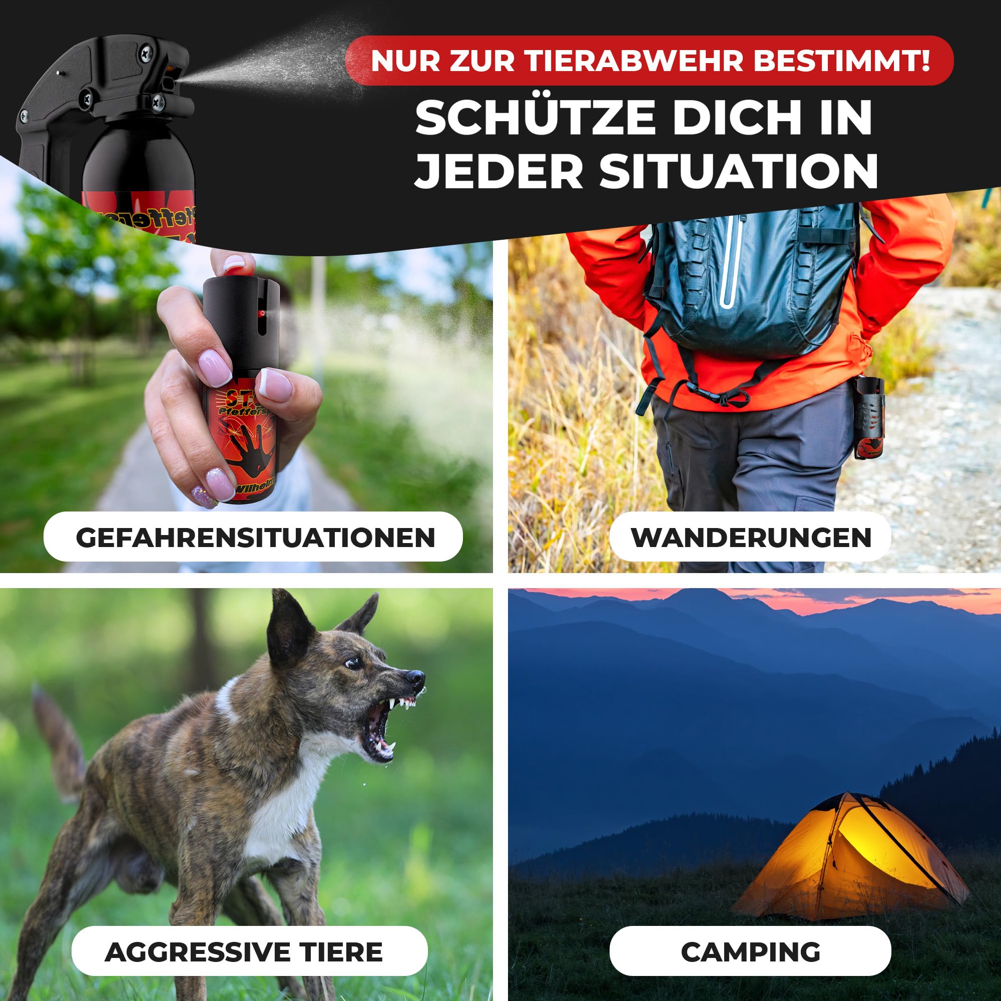 2 x Wilhelm Pfefferspray 470 ml + 40 mlAbwehrspray Selbstverteidigung CS Gas KO Spray hochdosiert (ca. 2 Mio. Scoville) effektives Verteidigungsspray