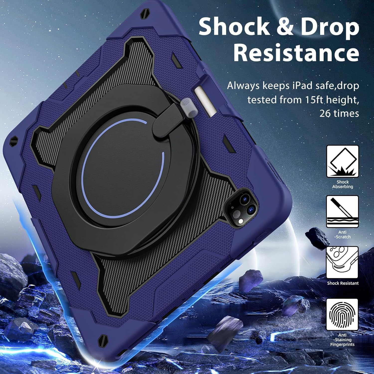 ROISKIN for iPad Pro 12.9 -Inch Case (6th, 5th, 4th & 3rd Gen)with HD Screen Protector, 360 Stand, Handle, Pencil Holder,Shoulder Strap[15ft Drop Protection]Rugged Bulky Full Body 12.9 iPad Pro Case - Image 5