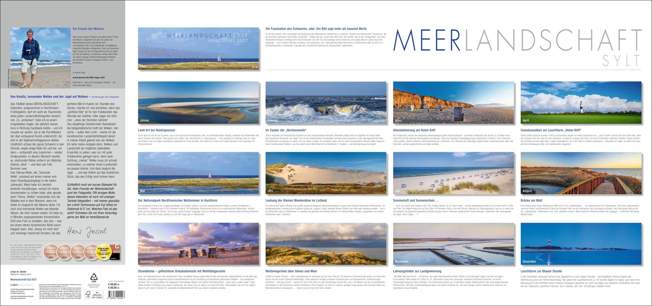 Meerlandschaft SYLT Kalender 2027 - Hans Jessel: Großer Panorama-Wandkalender mit Fotos des bekannten Künstlers Hans Jessel. Meereslandschaften eingefangen in einem XXL-Fotokalender.