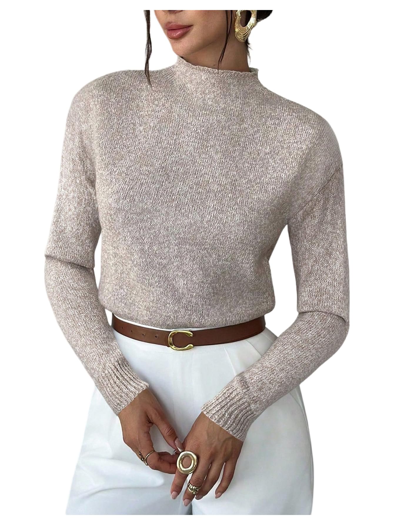 Verdusa Womens Mock Neck Tops Old Money Clothes Cozy Sweaters Elegant Trendy Knit Pullovers Basic Tops