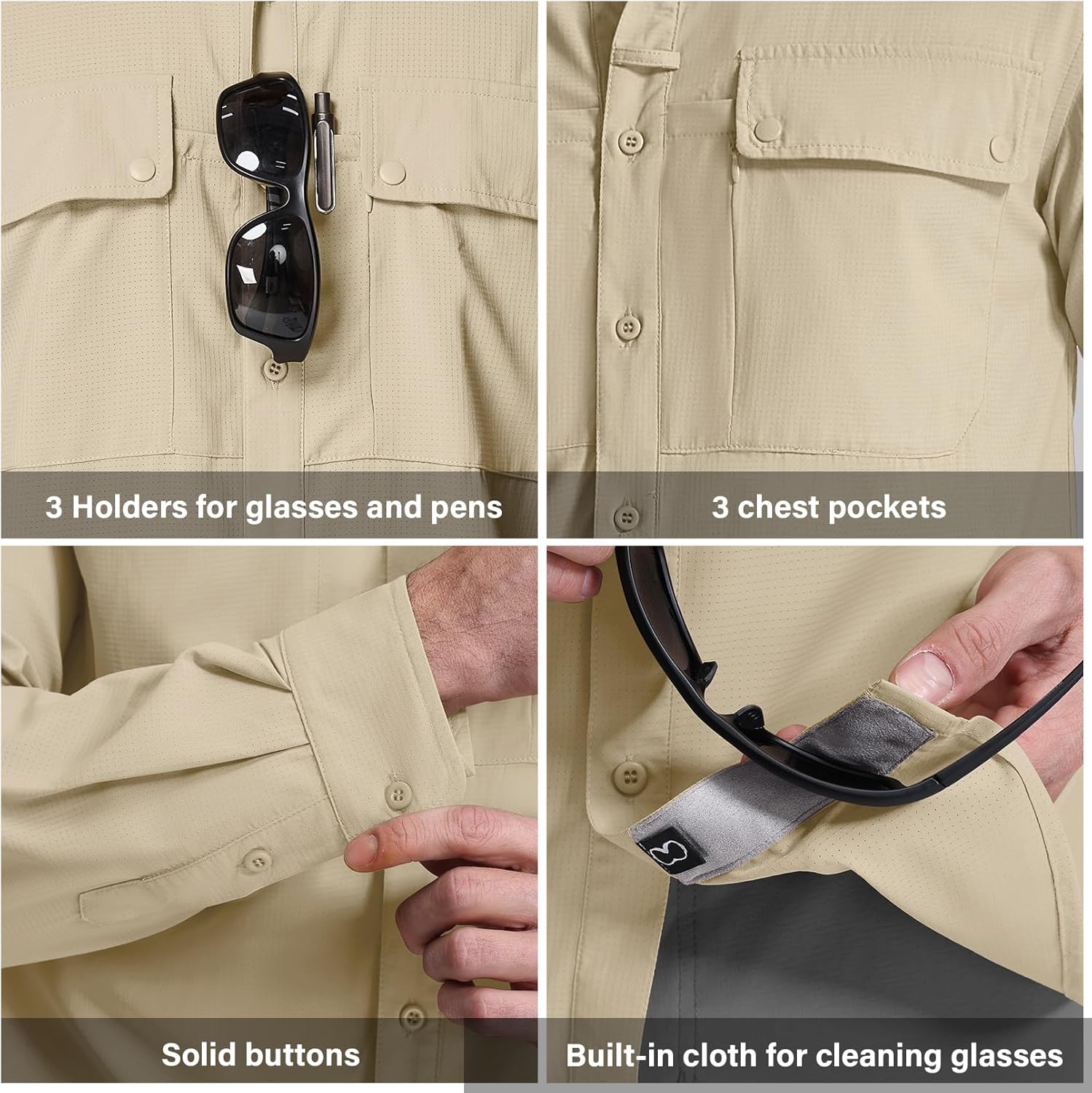 Men's Long Sleeve Hiking Fishing Shirts UPF 50+ Sun Protection Quick Dry Shirts Outdoor Travel Safari Camping