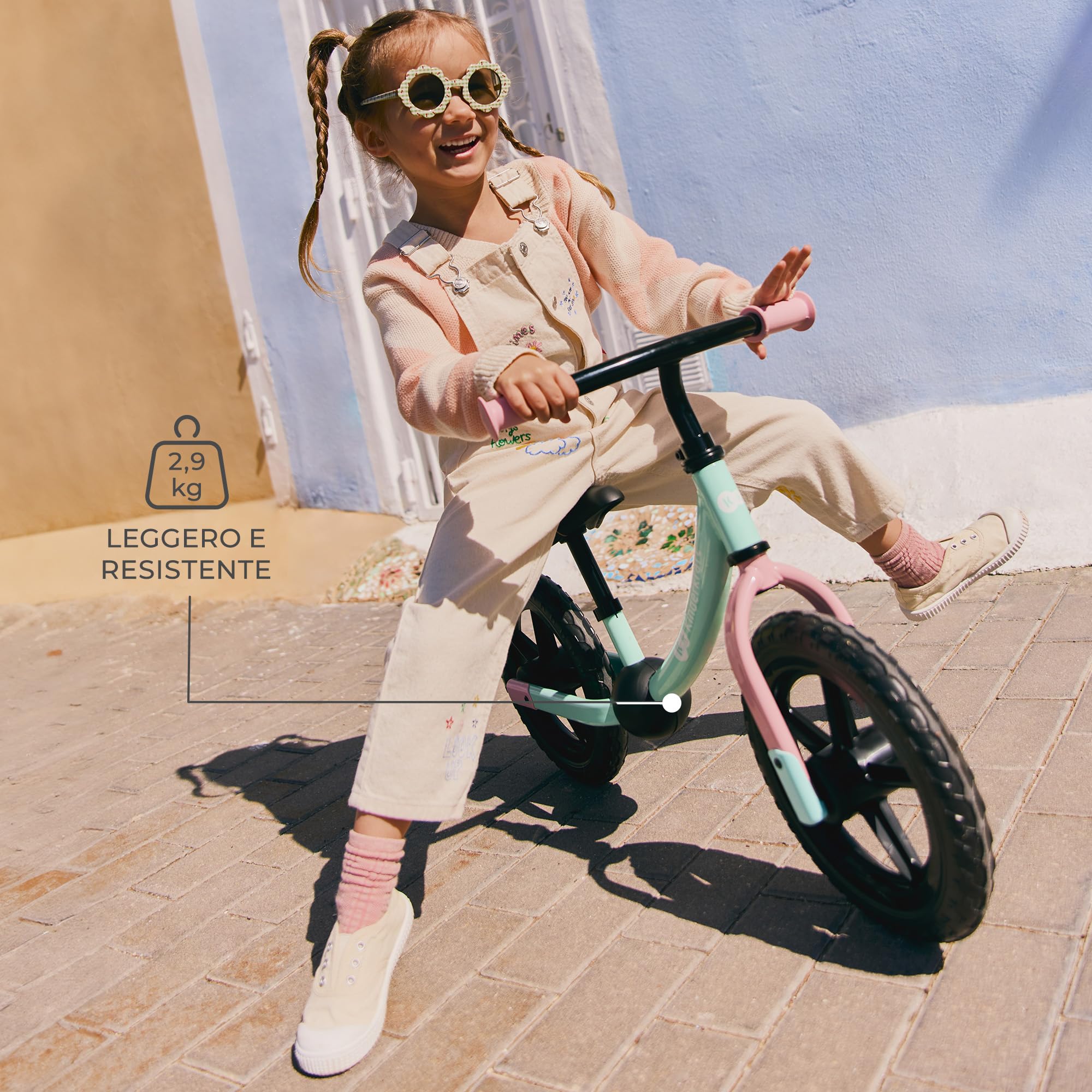 Kinderkraft 2WAY NEXT OFF ROAD Bicicletta fino a 35 kg, bicicletta per bambini, ruote da 12 pollici, sella e manubrio regolabili in altezza, facile da montare, impugnatura in gomma, menta