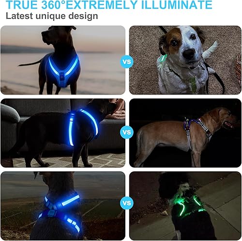 Miniatura 2 de PZRLit Arnés para perro con luces LED, recargable, sin estrangulamiento, con luz solar, chaleco impermeable para perros medianos y grandes y XL,