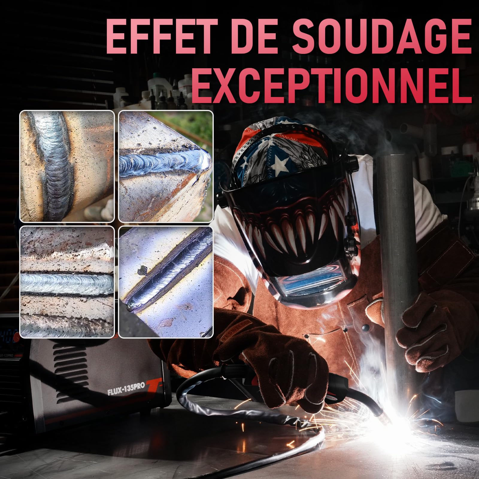 YESWELDER 135Amp Poste a Souder Fil Fourré MIG sans Gaz 230V Poste a Souder Flux MIG/Lift TIG/Stick 3-in-1 Poste de Soudage LED IGBT Inverter avec 2 Unités Fil Fourré
