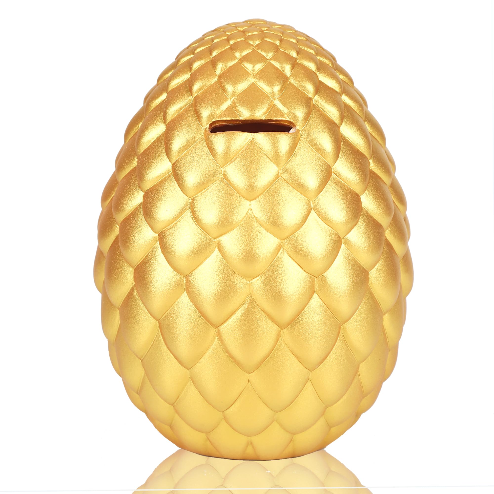 H&W Dragon Egg Piggy Bank - Unbreakable, Shiny Color, Large Capacity Money Box for Kids - Home Decor Birthday Gift for Boys Girls,Coin Saving Boxes (Golden)