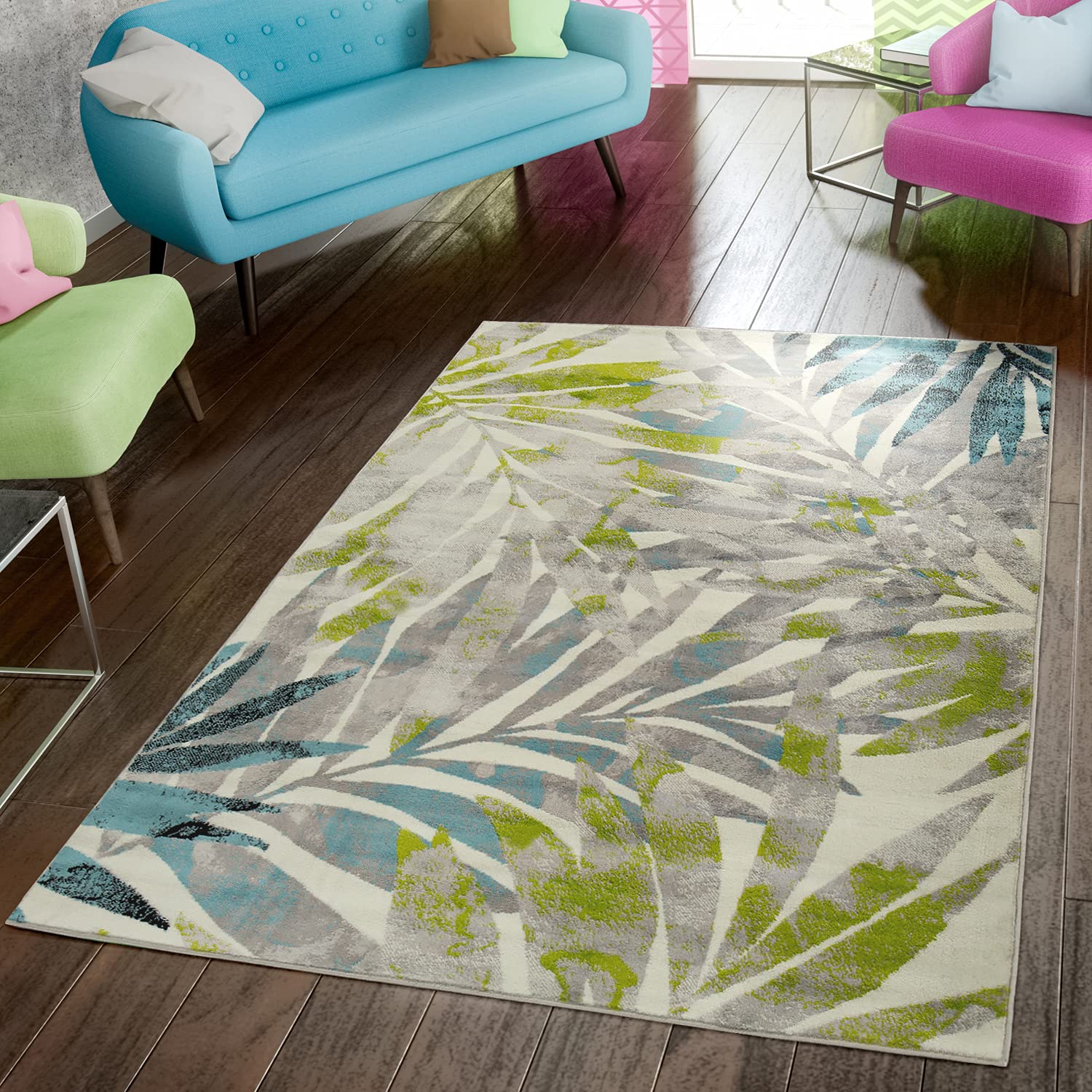 TT Home Tappeto Pelo Corto Astratto Disegno Geometrico Quadretti, Colore:Multicolore 2, Dimensione:120x170 cm