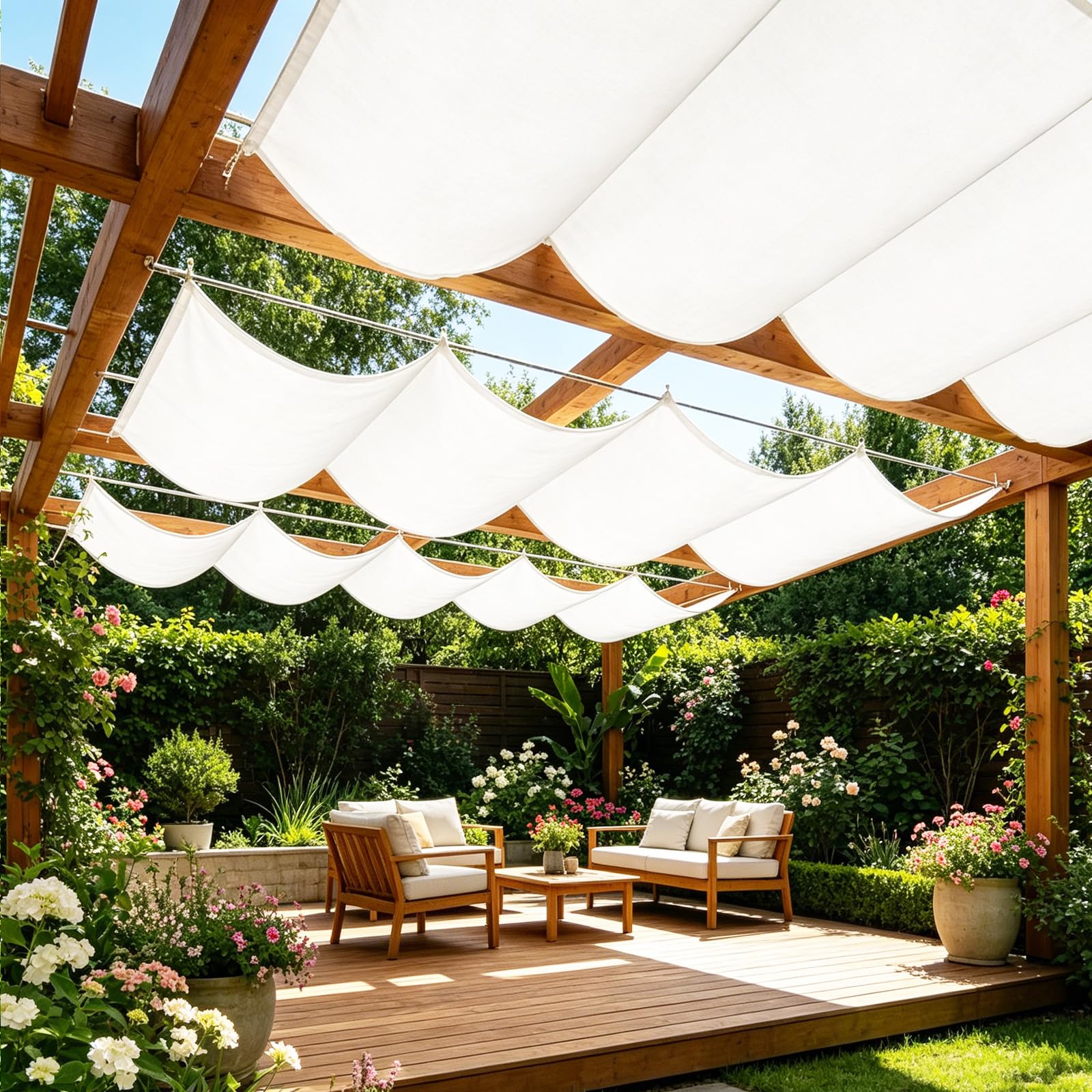 Sun Shade Sail Retractable Wave,Outdoor Water Resistant Retractable Wave Awning Canopy 98% UV Block,for Patio Garden Lawn,Rope Fixing-White||90x600cm