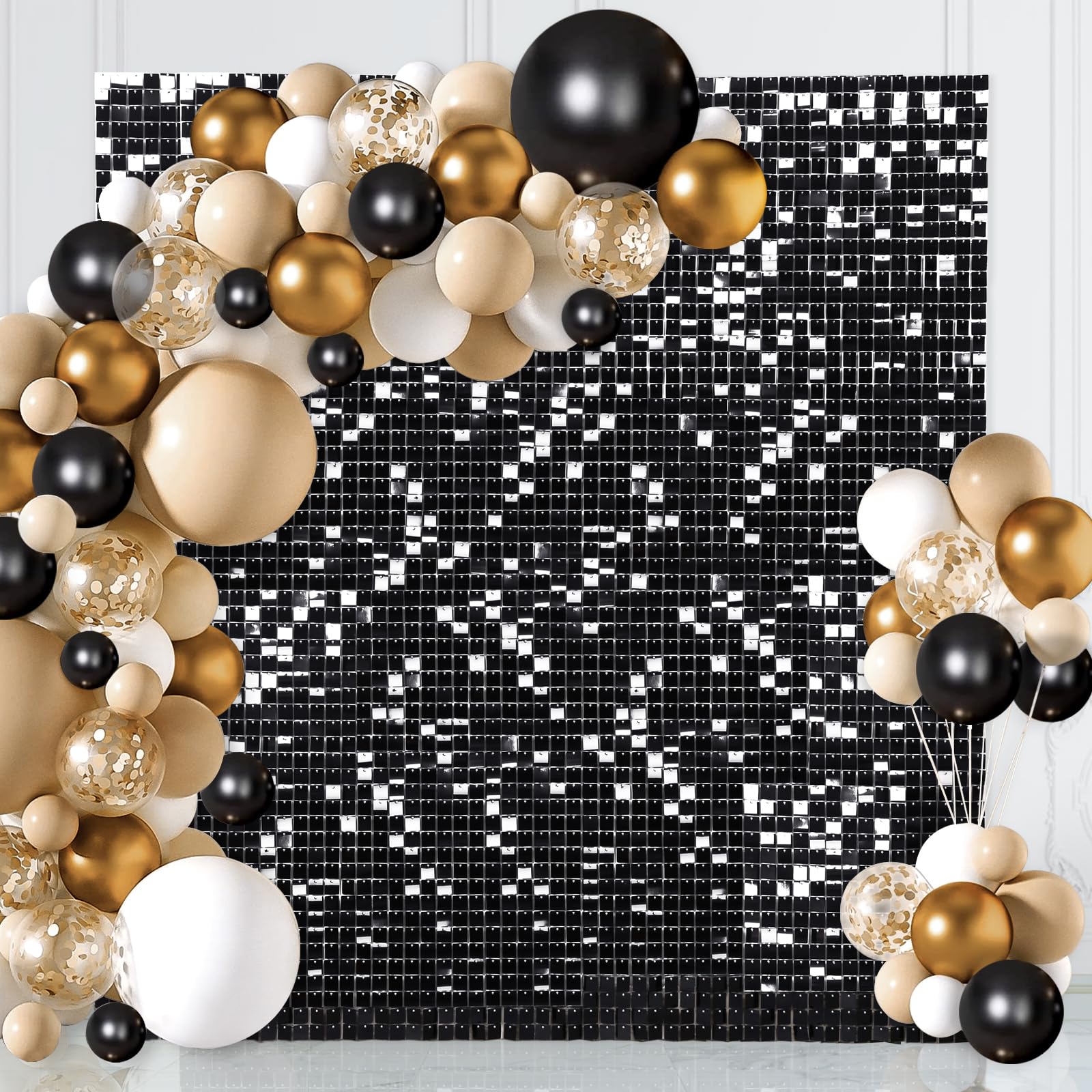 Black Sequin Backdrop Panels 6ftx6ft Shimmer Wall Backdrop Graduation Decoration for Birthday Anniversary Wedding Engagement Halloween