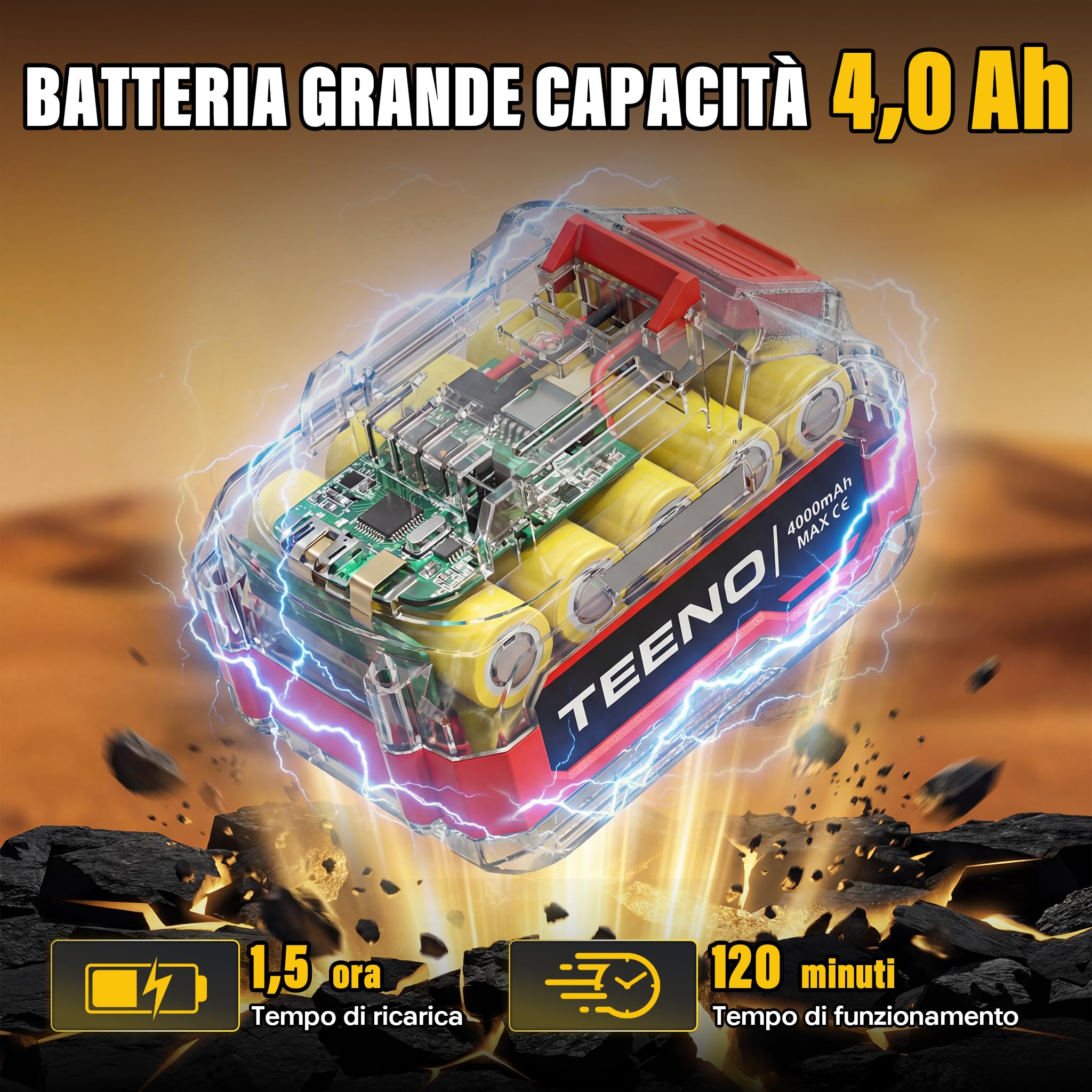 TEENO Tagliasiepi a Batteria 20 V: Tagliasiepi elettrico con 1 batteria 4000 mAh, lama 52 cm, taglio 16 mm, impugnatura girevole a 180°, per giardino, siepi, arbusti e cespugli