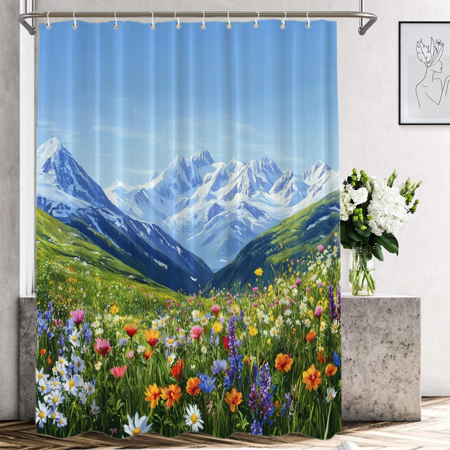 Rideau de douche Shrahala en tissu polyester occultant et imperméable 183x152 cm