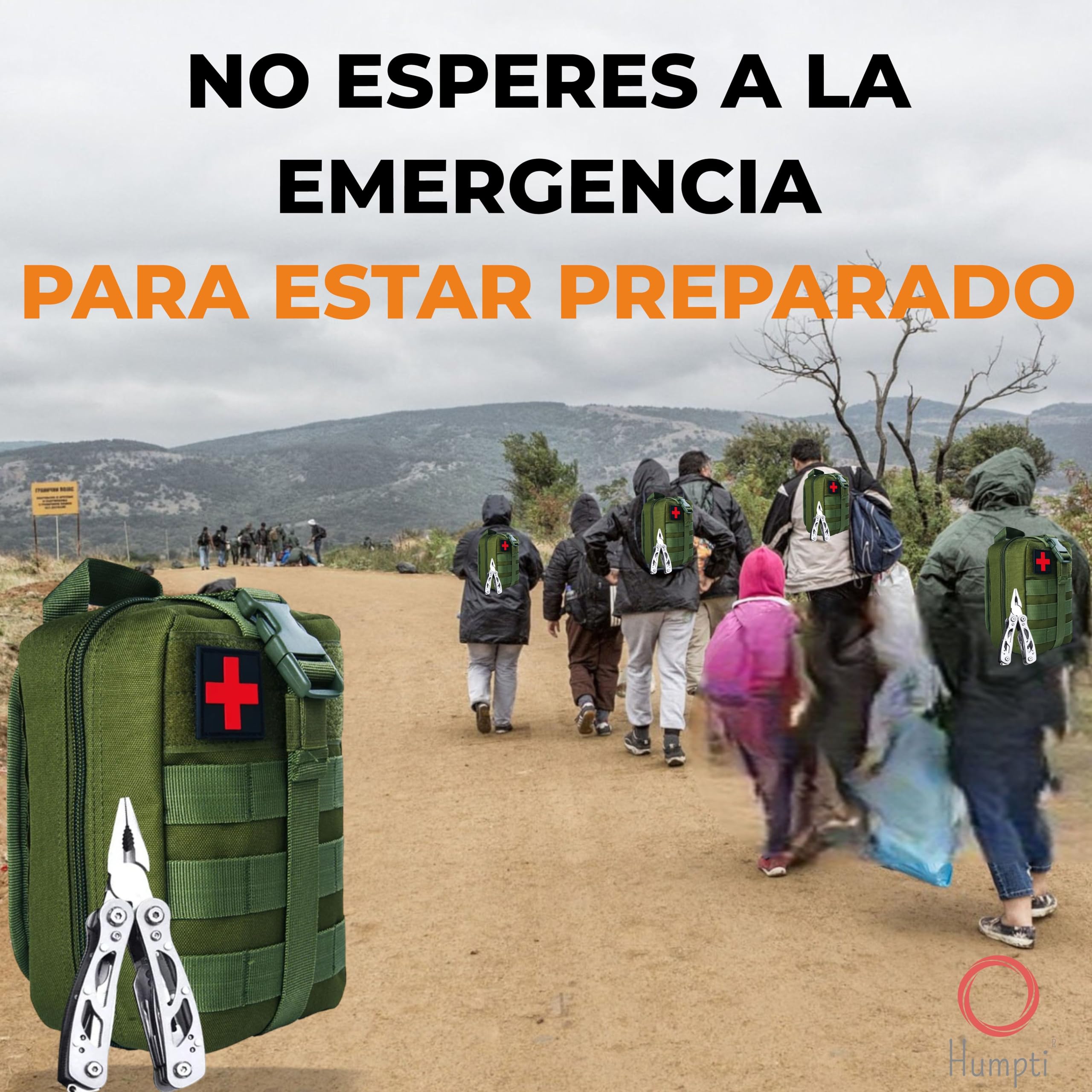 Kit Supervivencia UE 2025 con Mochila Botiquín y Linterna, Manta Térmica Supervivencia, Cuchillo Supervivencia Militar Profesional más Hacha, Tiritas, Vendas, Silbato y Brújula (Titán - Premium)