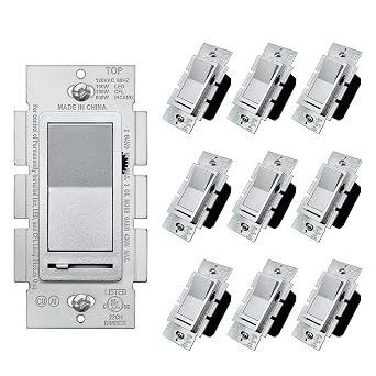 BESTTEN 10-Pack Matte Silver Dimmer Light Switch, Single Pole or 3-Way | UL Listed, Compatible with Dimmable LED, CFL, Incandescent and Halogen Bulb, LED Slide Dimmer Wall Switch, 120VAC