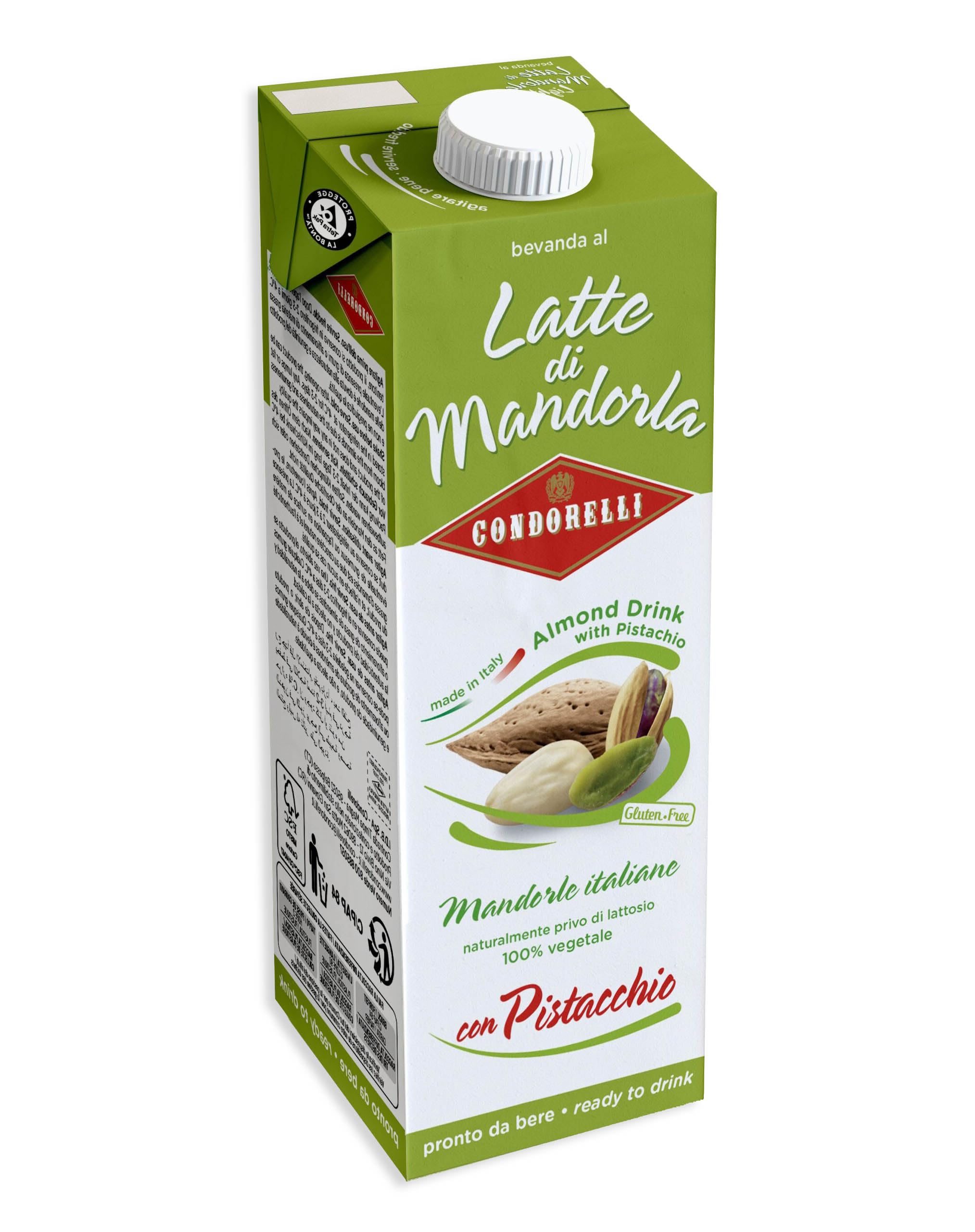 Condorelli Bevanda al Latte di Mandorla con Mandorle Italiane e Pistacchio Brik 1000ml - (Senza Lattosio e Glutine)