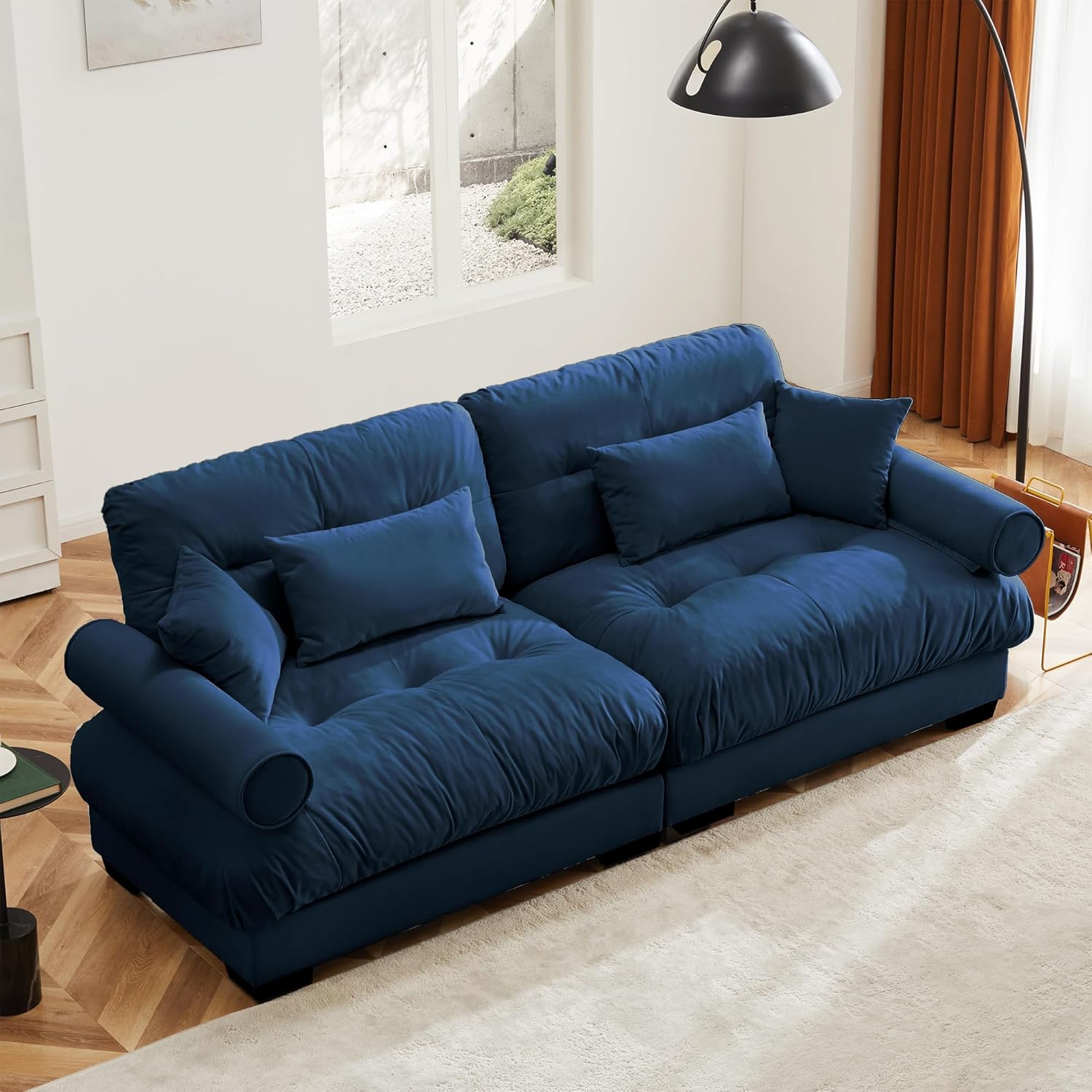 94" Blue Cloud Sectional Couches for Living Room - Velvet Modular Sofa with Deep Seat, Soft Cushions & 4 Pillows, Oversized Modern Loveseat (Easy Assembly)