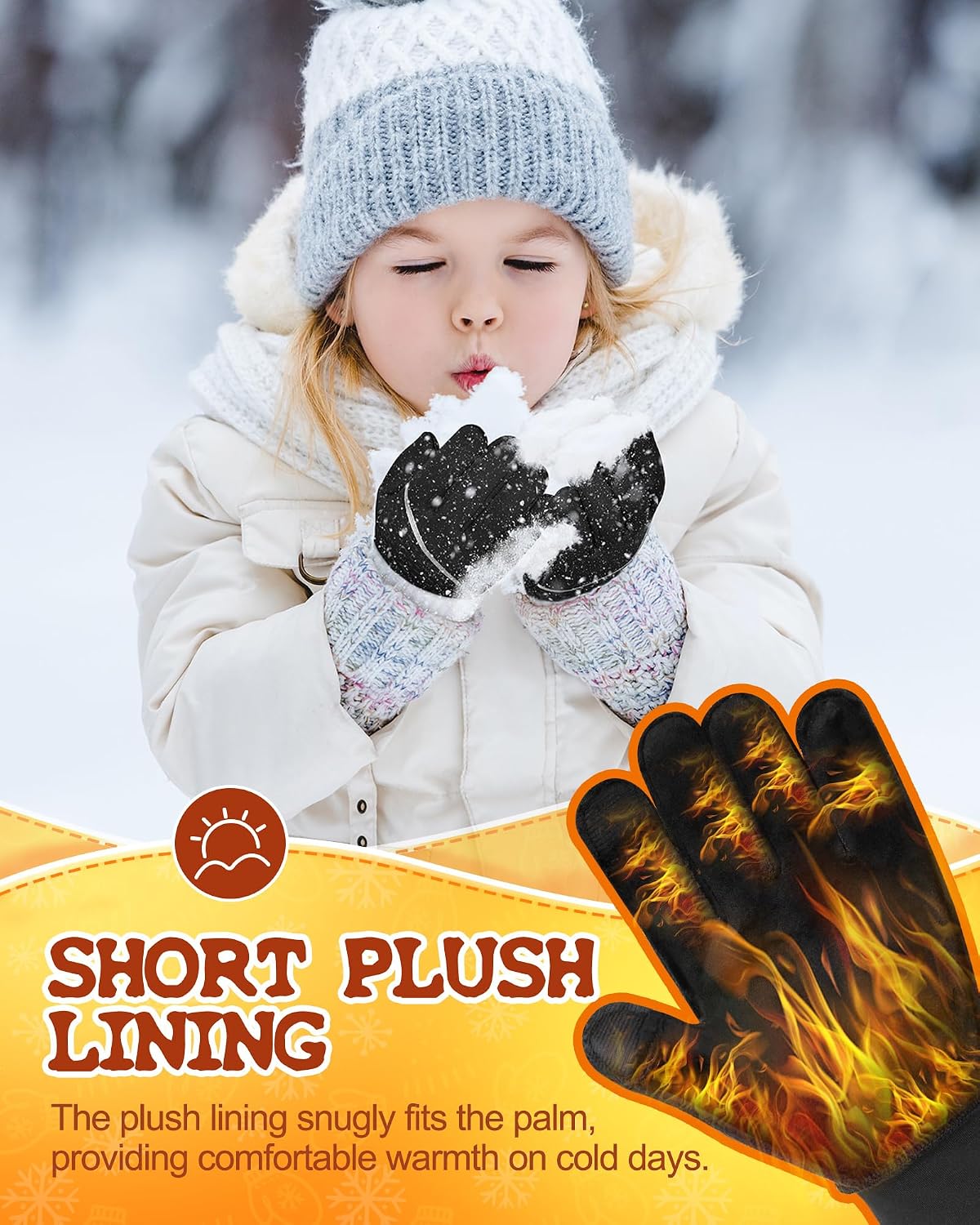 OOPOR Winter Warm Running Kids Gloves - Cold Weather Thermal Bike Snow Ski Sports Mittens Aged 4-12 Boys Girls M