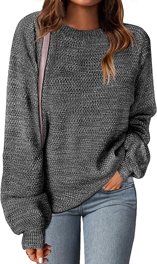 MEROKEETY Sweaters for Women Fall Winter 2026 Oversized Pullover Spring Crew Neck Long Sleeve Heathered Knit Tops