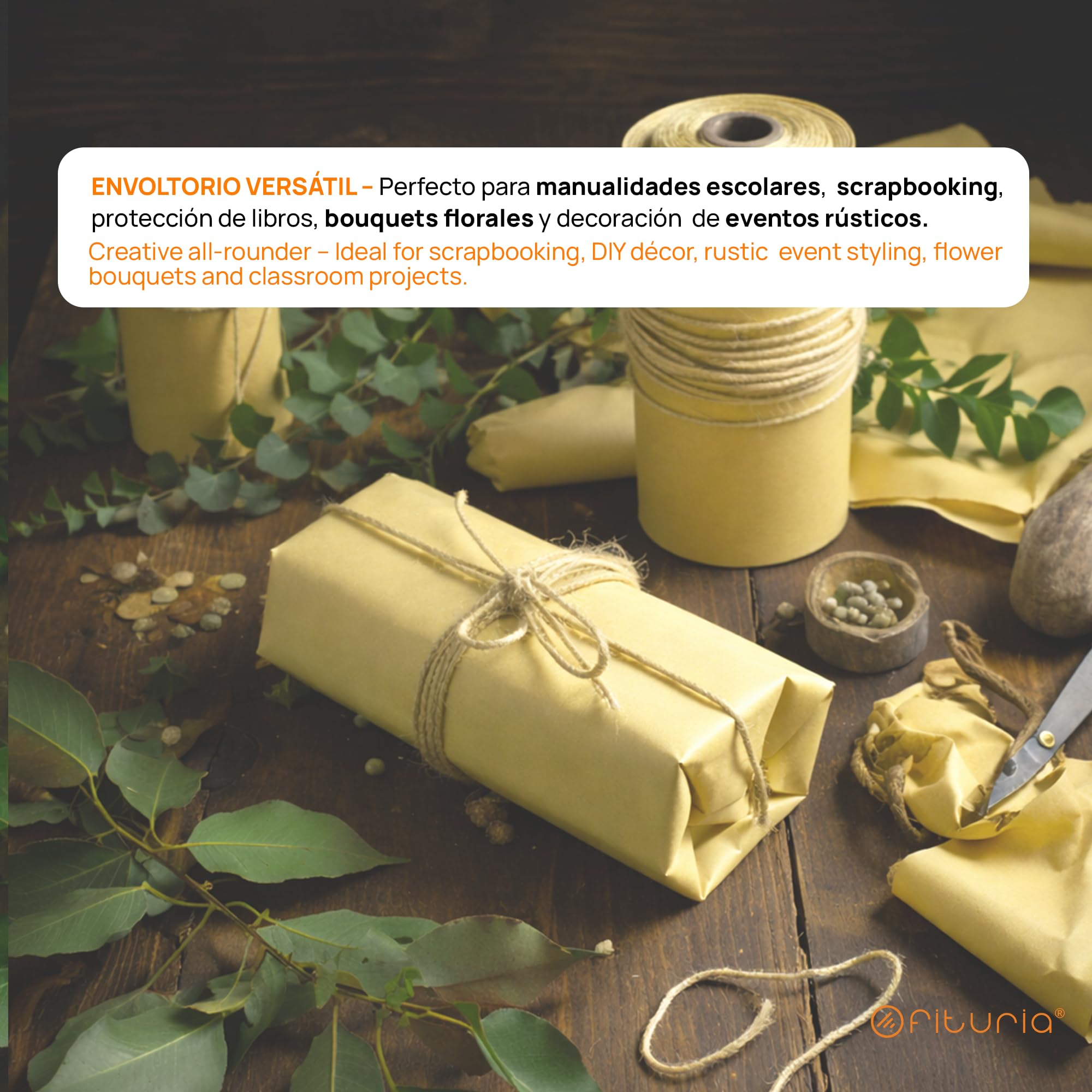 OFITURIA Papel Kraft Pastelowy żółty Rolka 0,90 x 45 m, 3 rolki, papier pakowy i papier do pakowania prezentów, do wysyłki i majsterkowania, trwały i łatwy do cięcia
